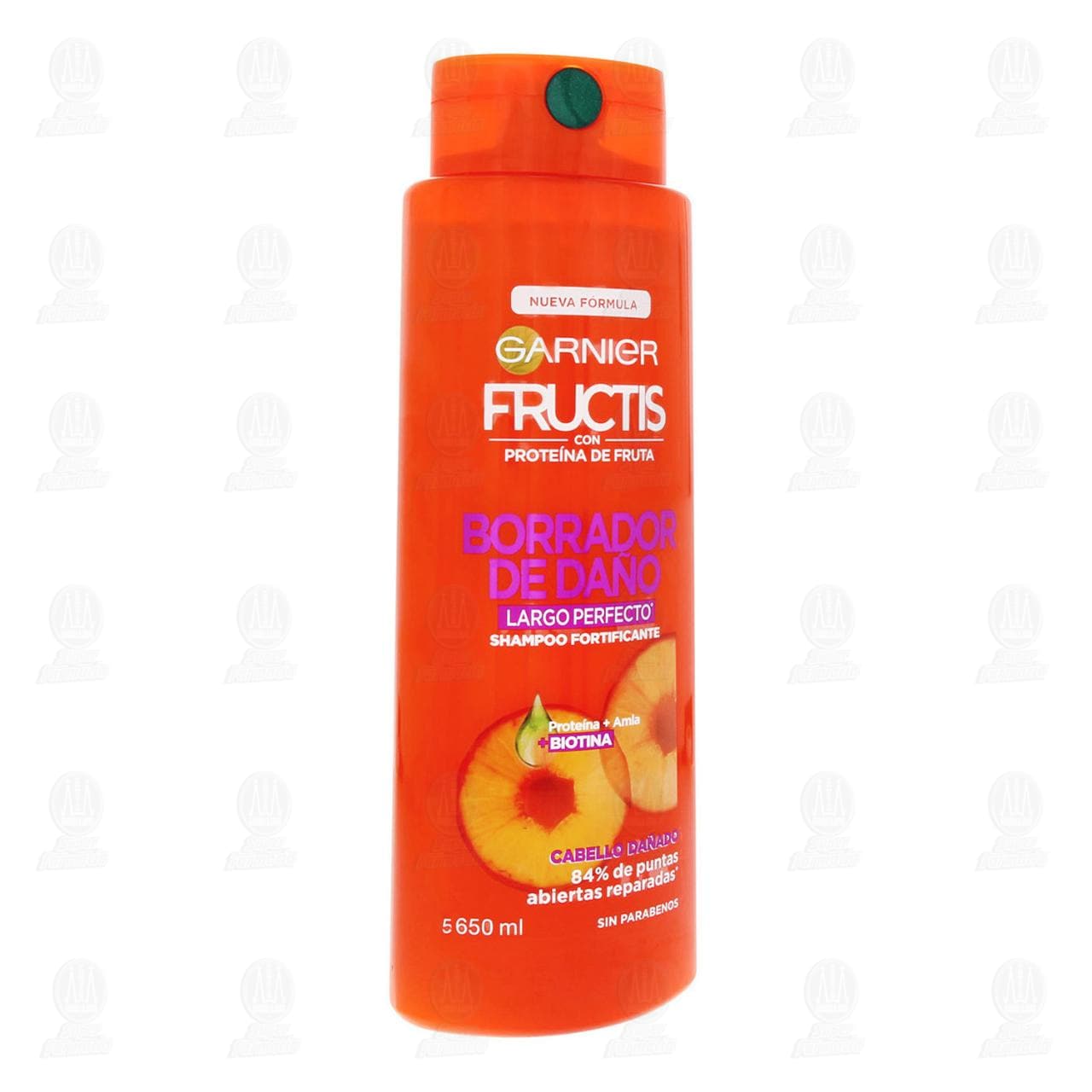 Imagen para Shampoo Fructis de Garnier fortificante borrador de daño para un largo perfecto, con proteína más amla y biotina, especial para cabello dañado, 84% de puntas abiertas reparadas. Envase con 650 mililit
