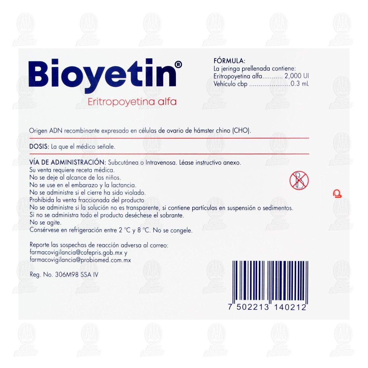 Bioyetin 2000UI/0.3ml Soluci&oacute;n Inyectable, 6 Jeringas Prellenadas. image number 2