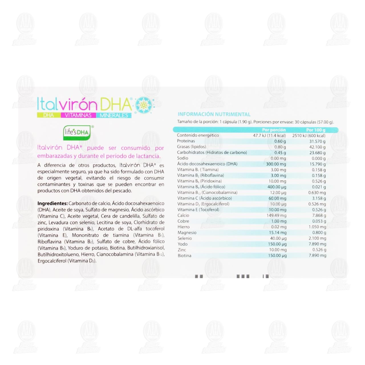 Italvir&oacute;n DHA Suplemento Alimenticio, 30 C&aacute;psulas de 1.90 gr c/u. image number 2