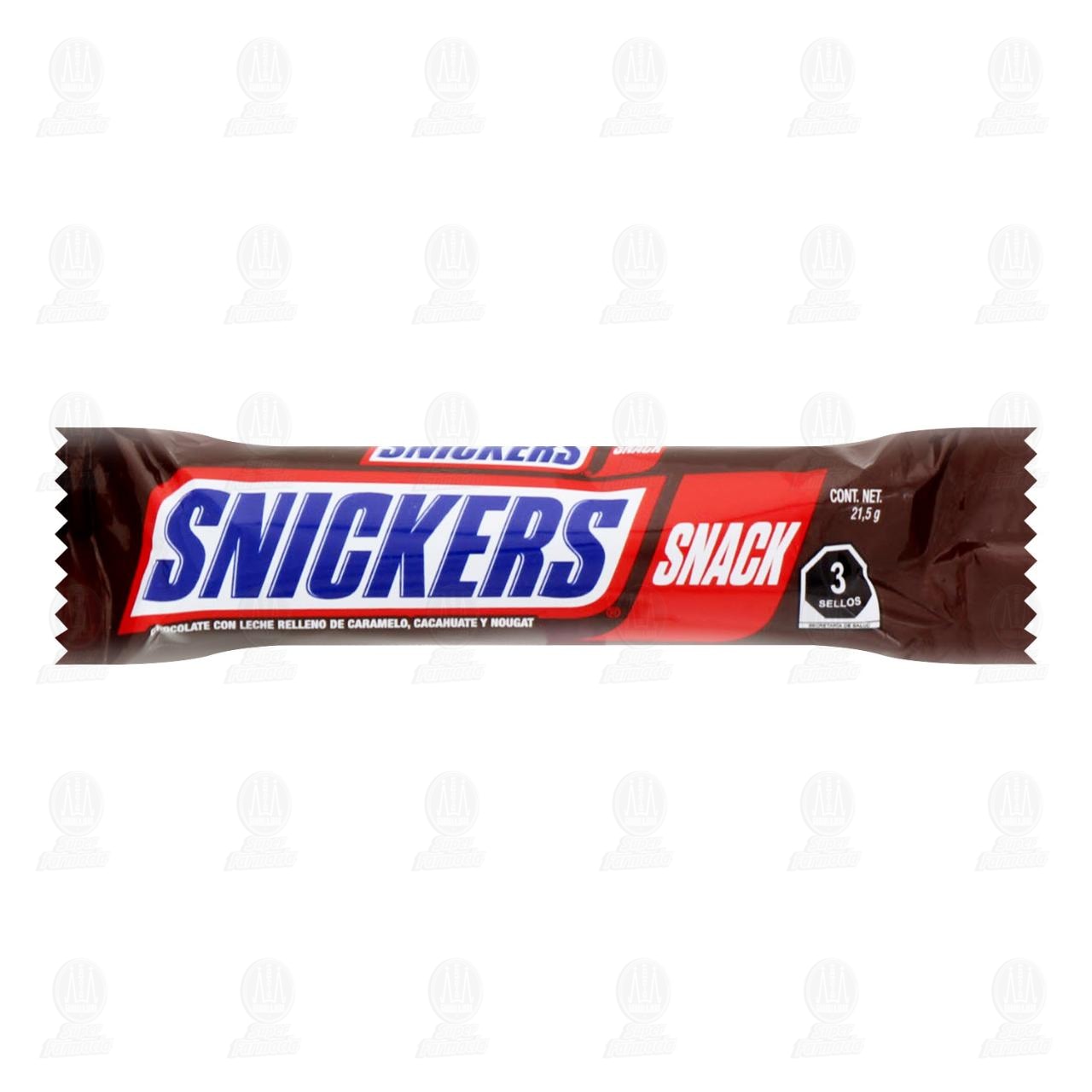 Chocolate Snickers Snack con Caramelo, Cacahuate y Nougat, 21.5 gr.