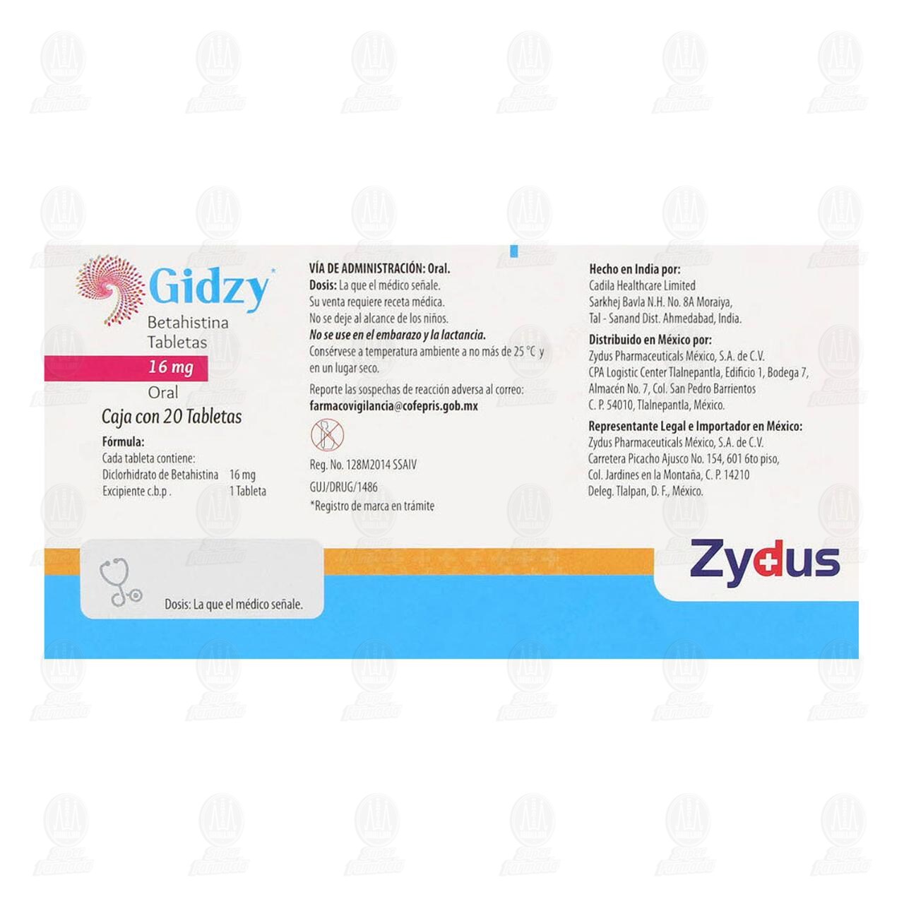 Gidzy 16 mg, 20 Tabletas. image number 2