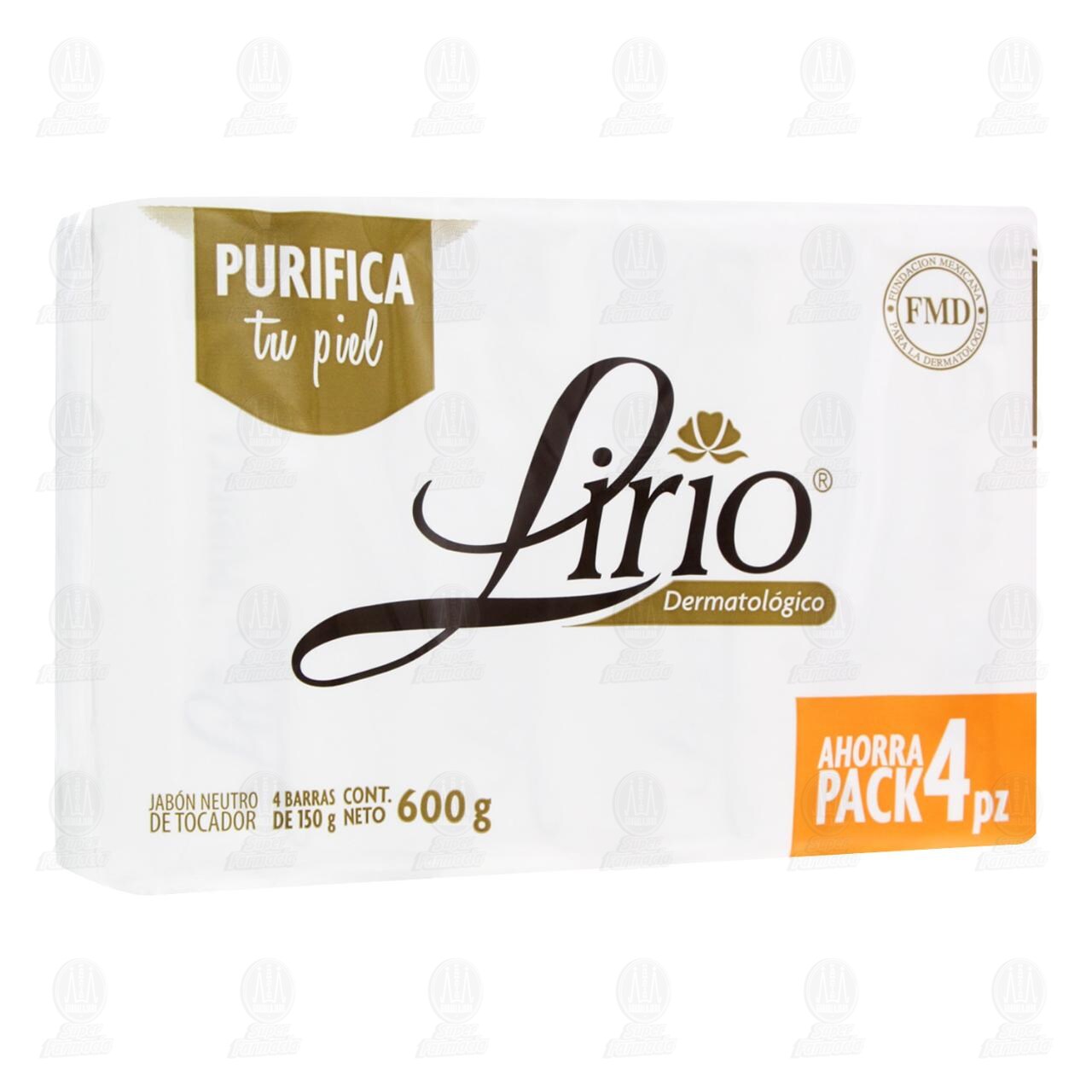 Pack Jabón de tocador Lirio Dermatológico Ahorra Pack, 4 pzas de 150 gr c/u.