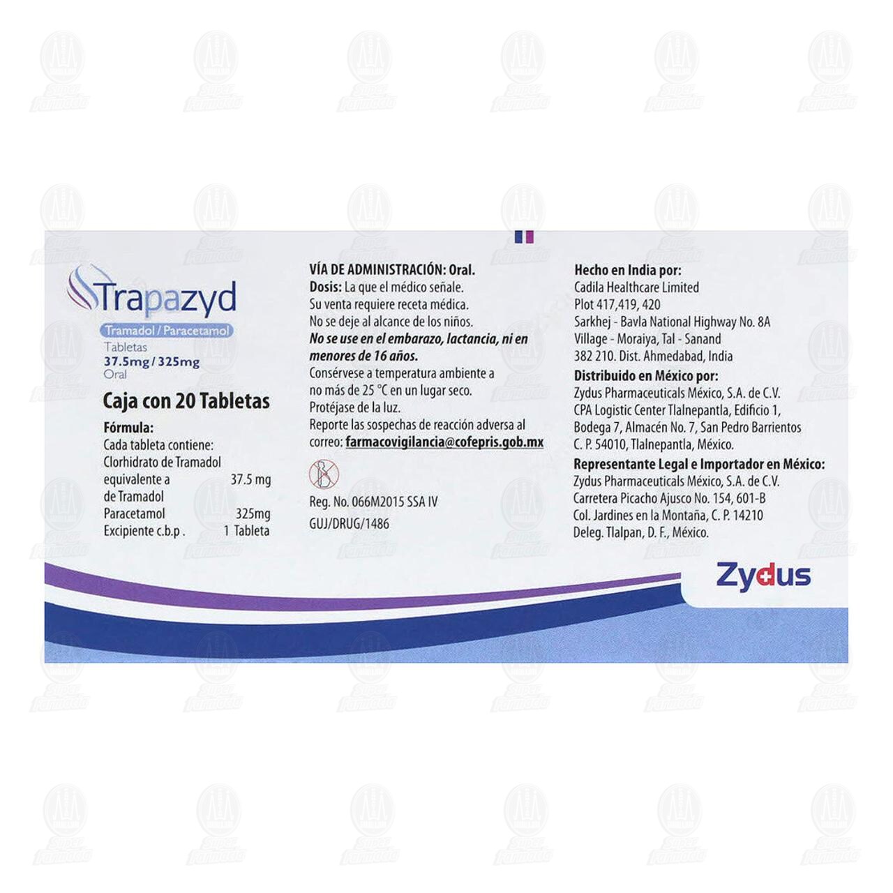 Trapazyd 37.5/325mg, 20 Tabletas. image number 2