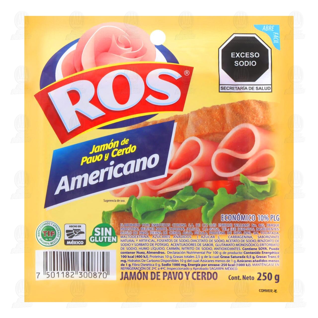 Jamón Ros Americano de Pavo y Cerdo, 250 gr. image number 0