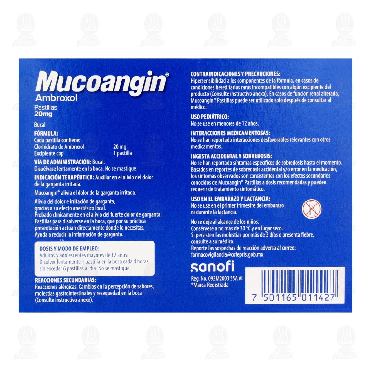 Mucoangin Alivio del Dolor de Garganta 20 mg Sabor Lim&oacute;n, 18 Pastillas. image number 2