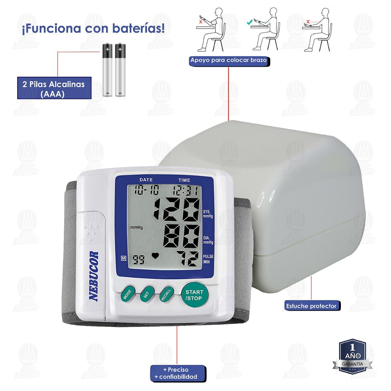 Baumanómetro de Muñeca Nebucor HL168F, 1 pz. image number 4