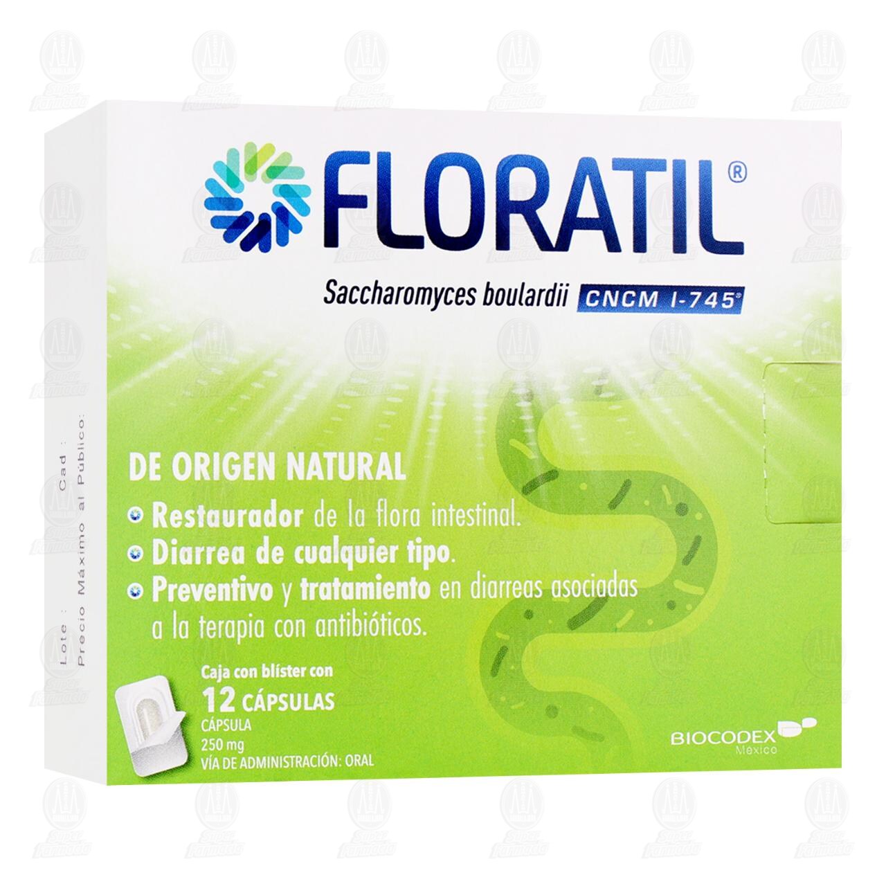 Floratil 250 mg, 12 Cápsulas. image number 0