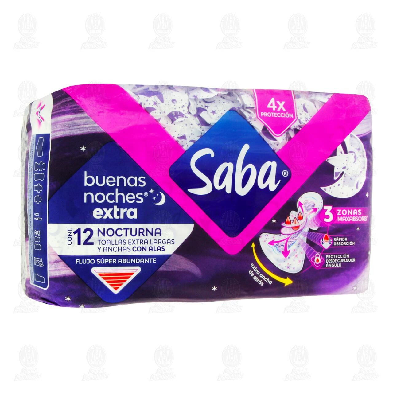 Toallas Femeninas Saba Buenas Noches Extra con alas, 12 pzas. image number 0