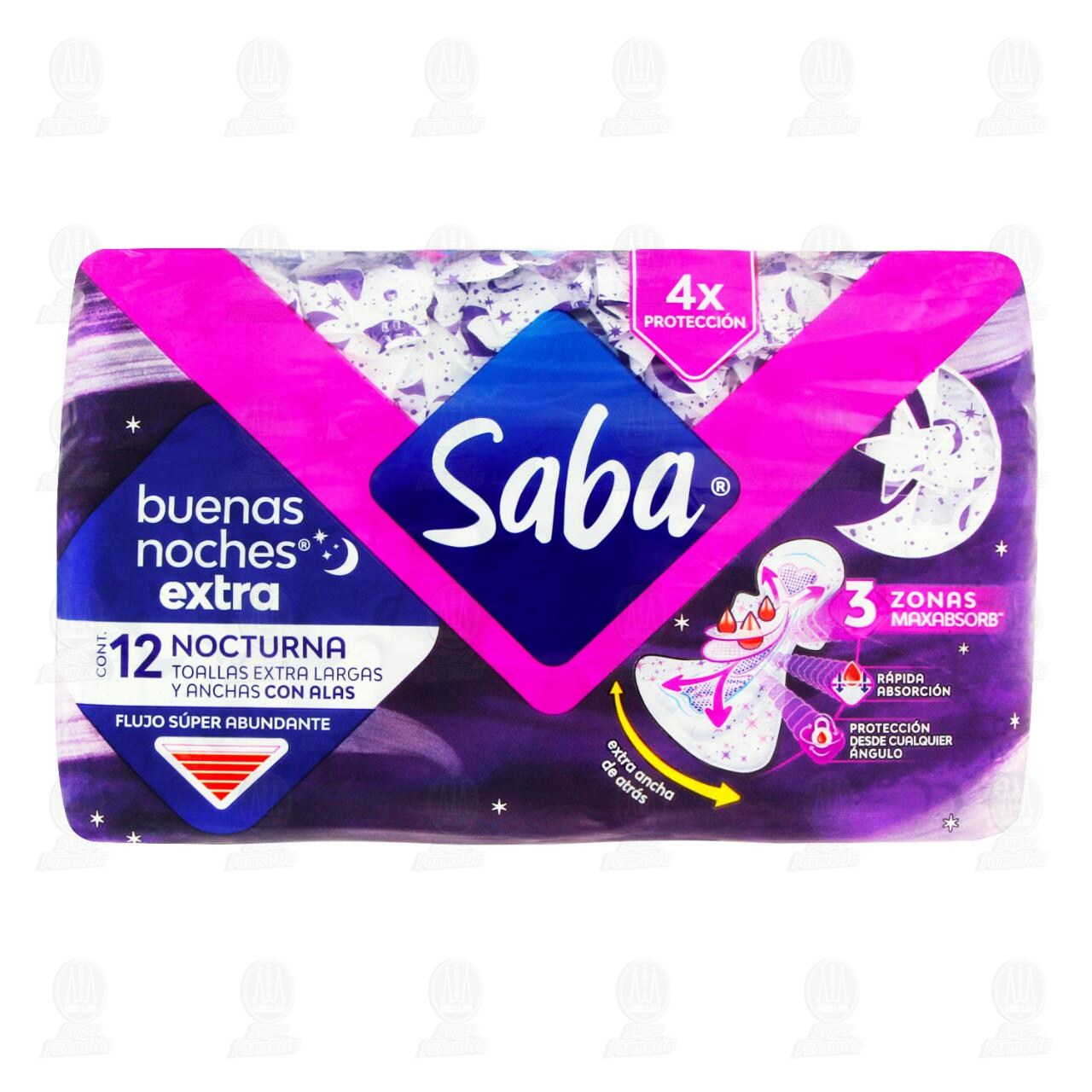 Toallas Femeninas Saba Buenas Noches Extra con alas, 12 pzas. image number 1