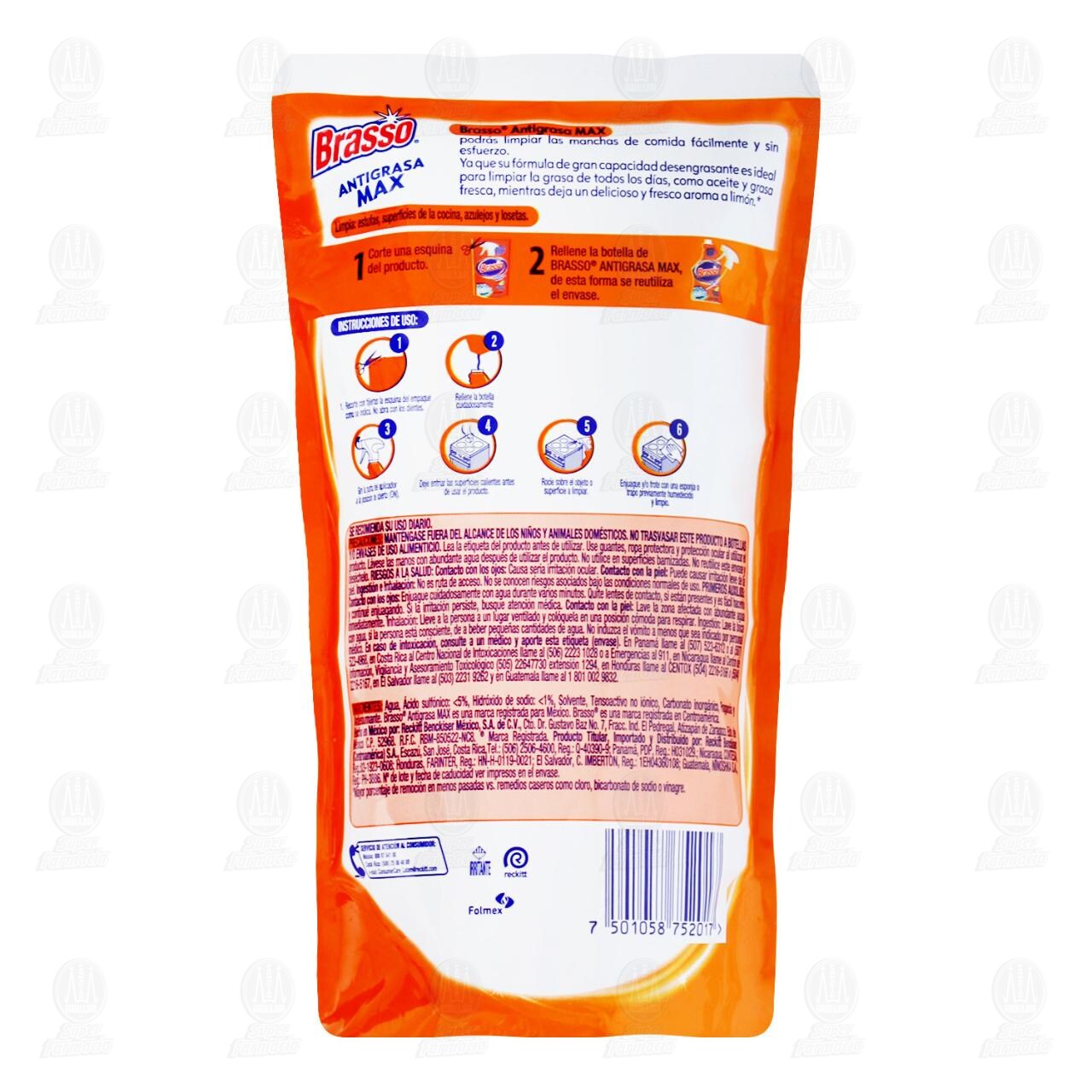 Limpiador L&iacute;quido Brasso Antigrasa Max Lim&oacute;n, 500 ml. image number 1