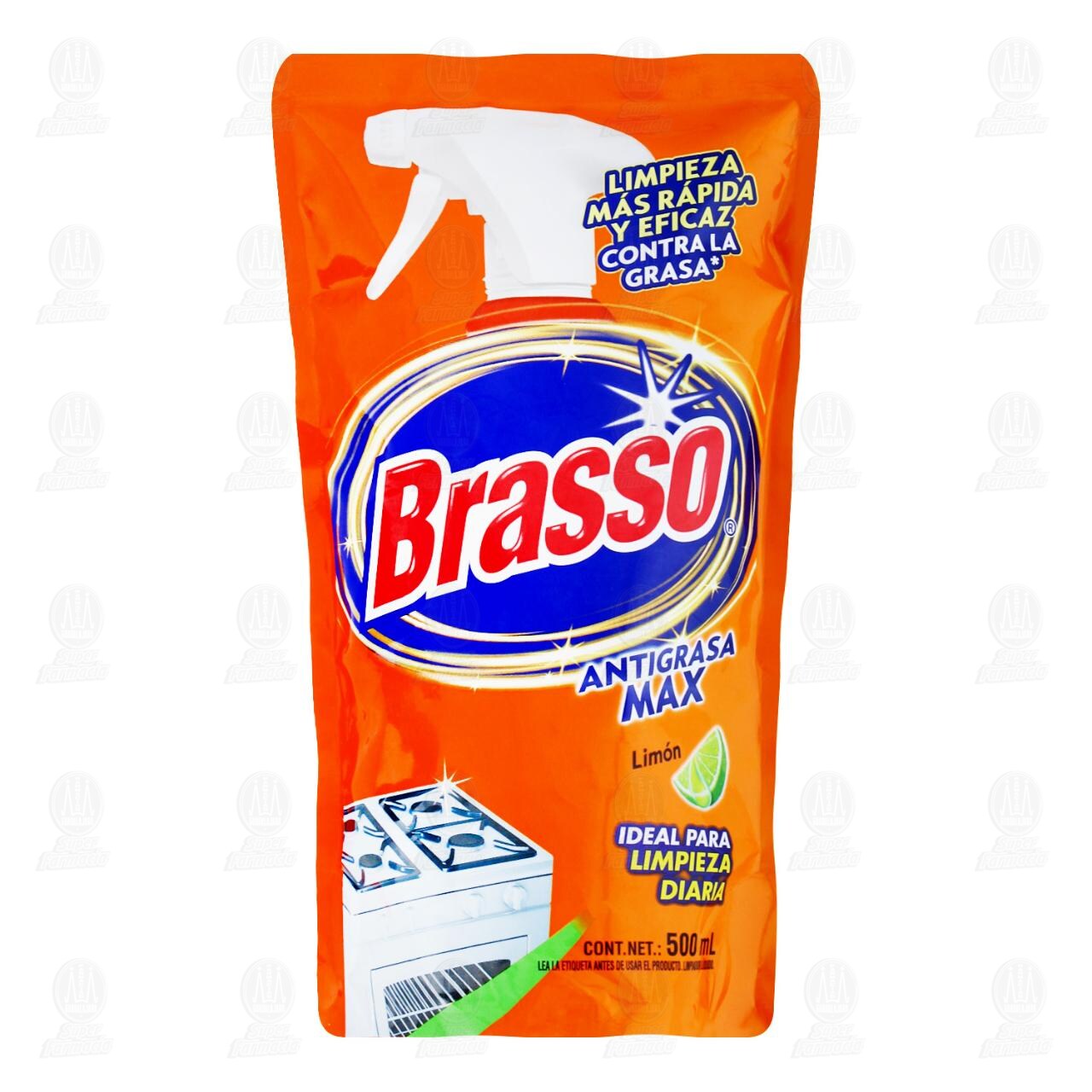 Limpiador L&iacute;quido Brasso Antigrasa Max Lim&oacute;n, 500 ml. image number 0