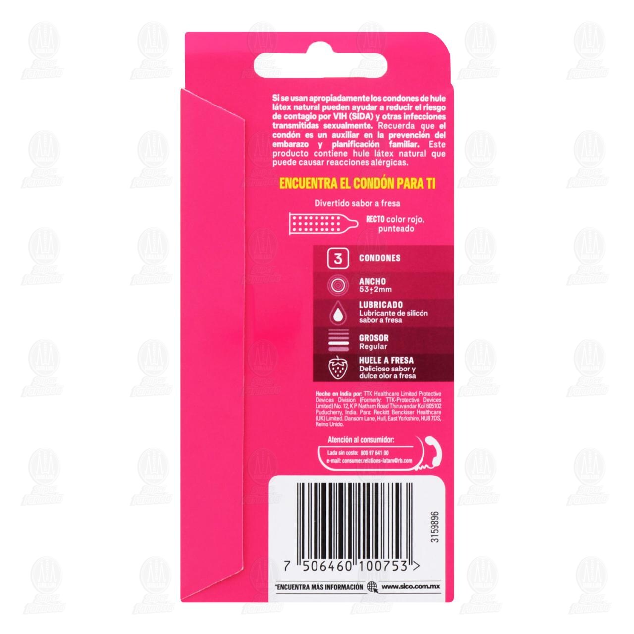 Sico Play Fresa, 3 Condones de L&aacute;tex. image number 1