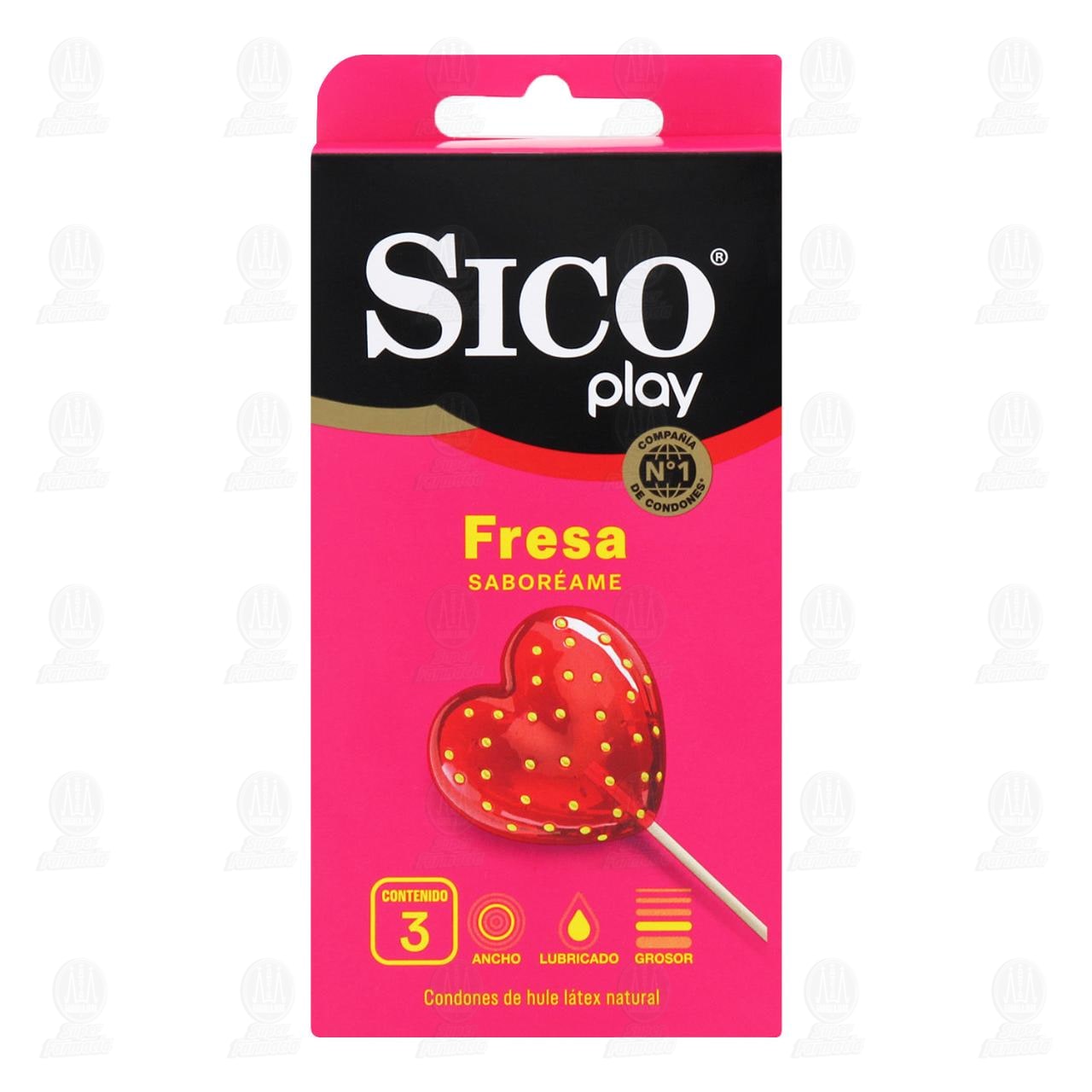 Imagen para Sico Play Fresa, 3 Condones de Látex.