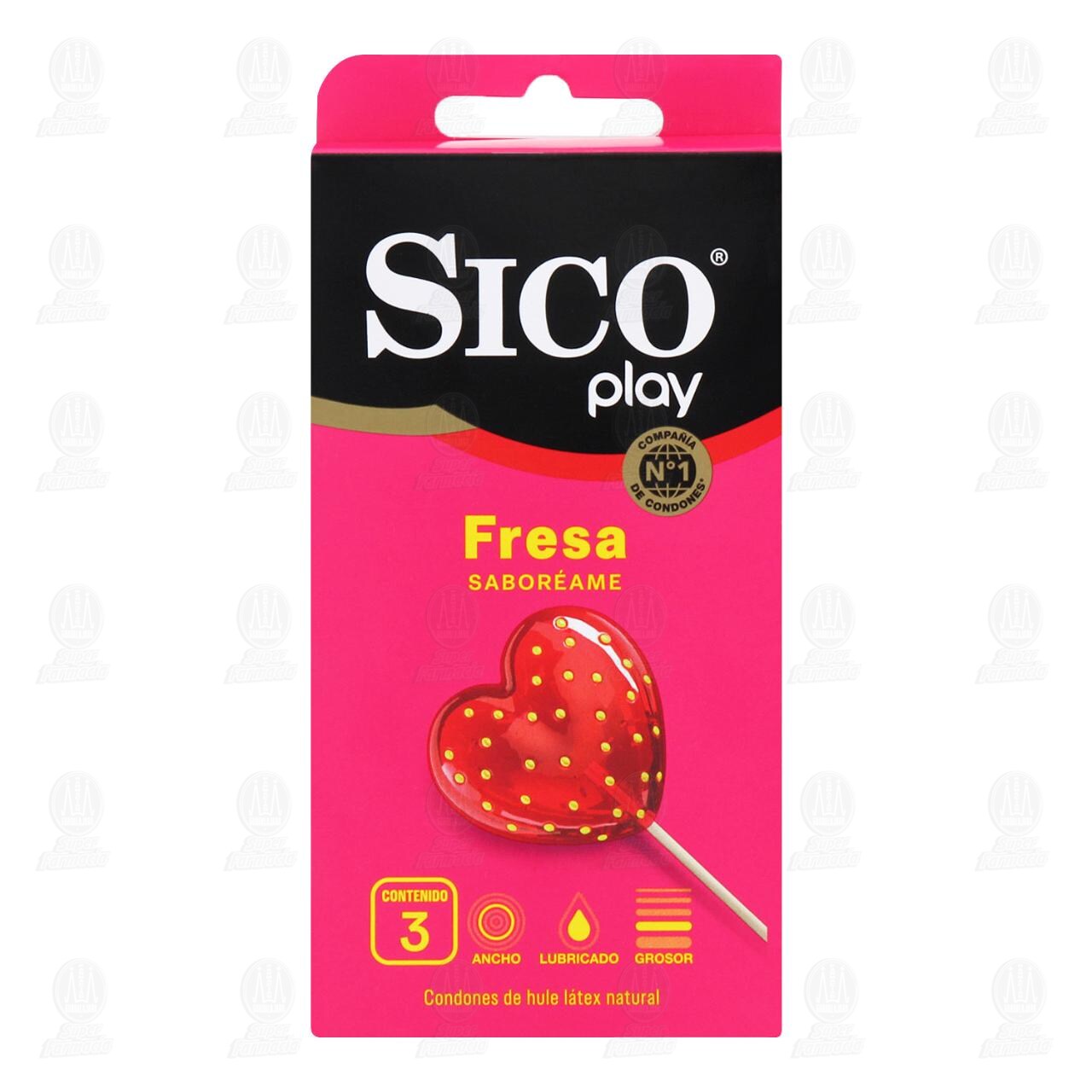 Sico Play Fresa, 3 Condones de L&aacute;tex. image number 0
