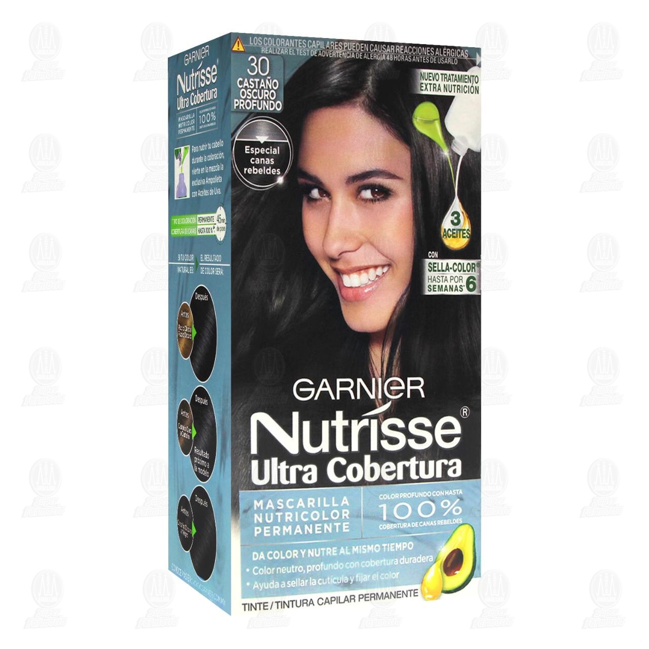 Tinte  Garnier Nutrisse Ultra Cobertura Color Casta&ntilde;o Oscuro Profundo (30), 1 pz. image number 0