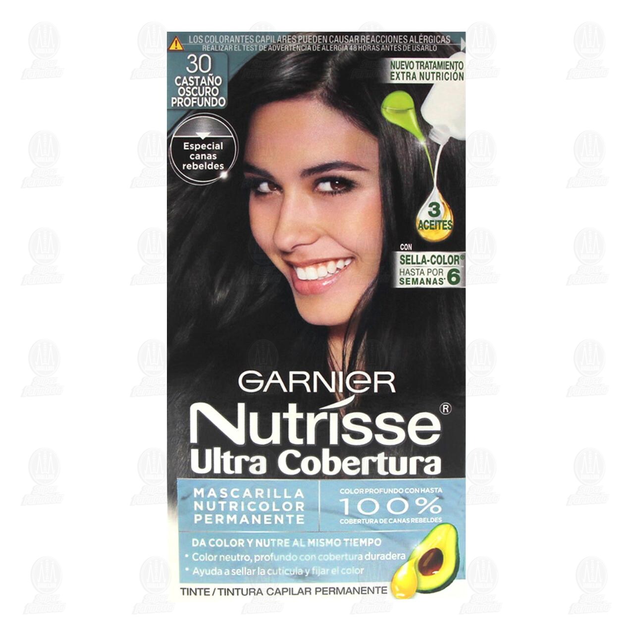 Tinte  Garnier Nutrisse Ultra Cobertura Color Casta&ntilde;o Oscuro Profundo (30), 1 pz. image number 1