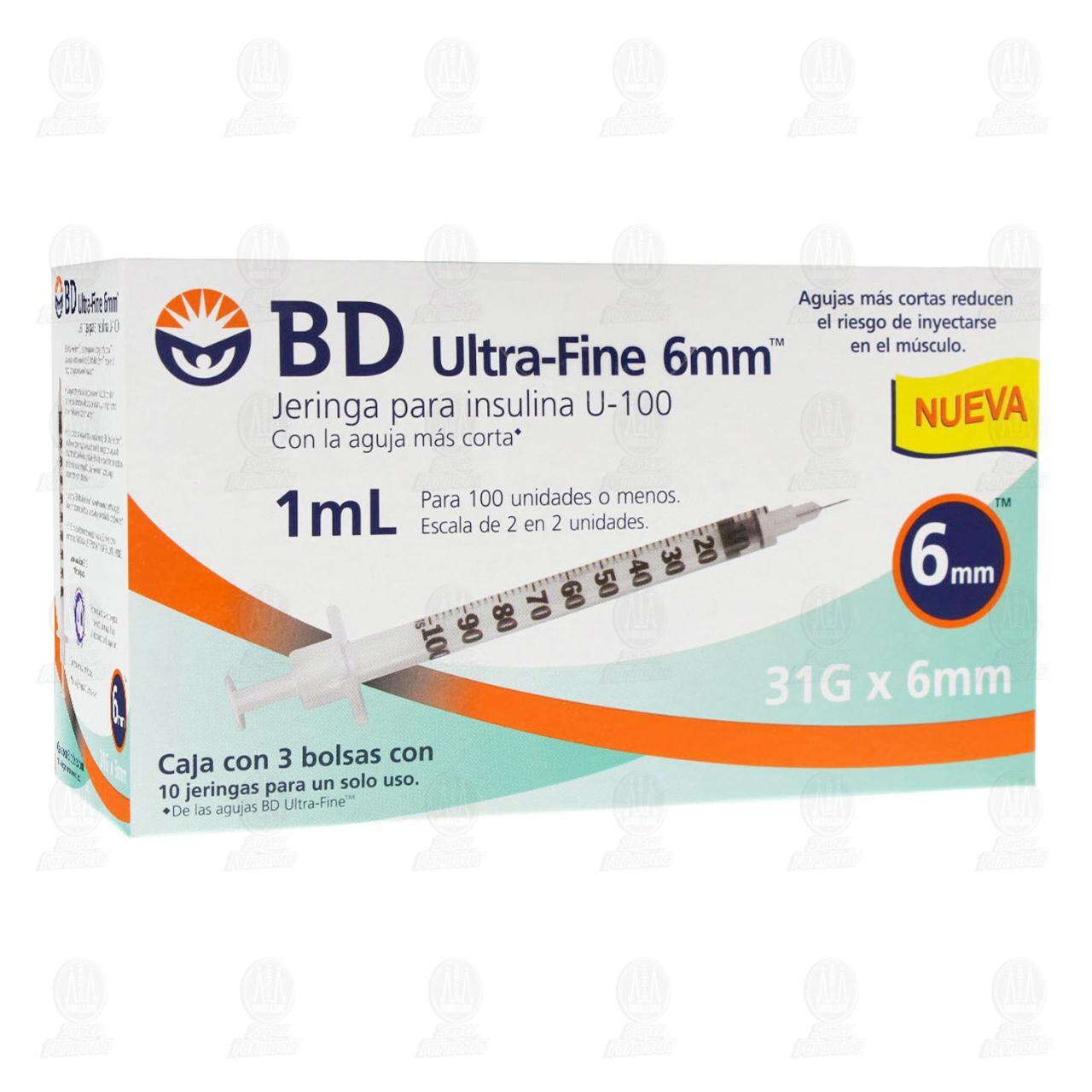 Jeringas para Insulina Ultra-Fine 1ml 31G x 6mm, 30 pzas.