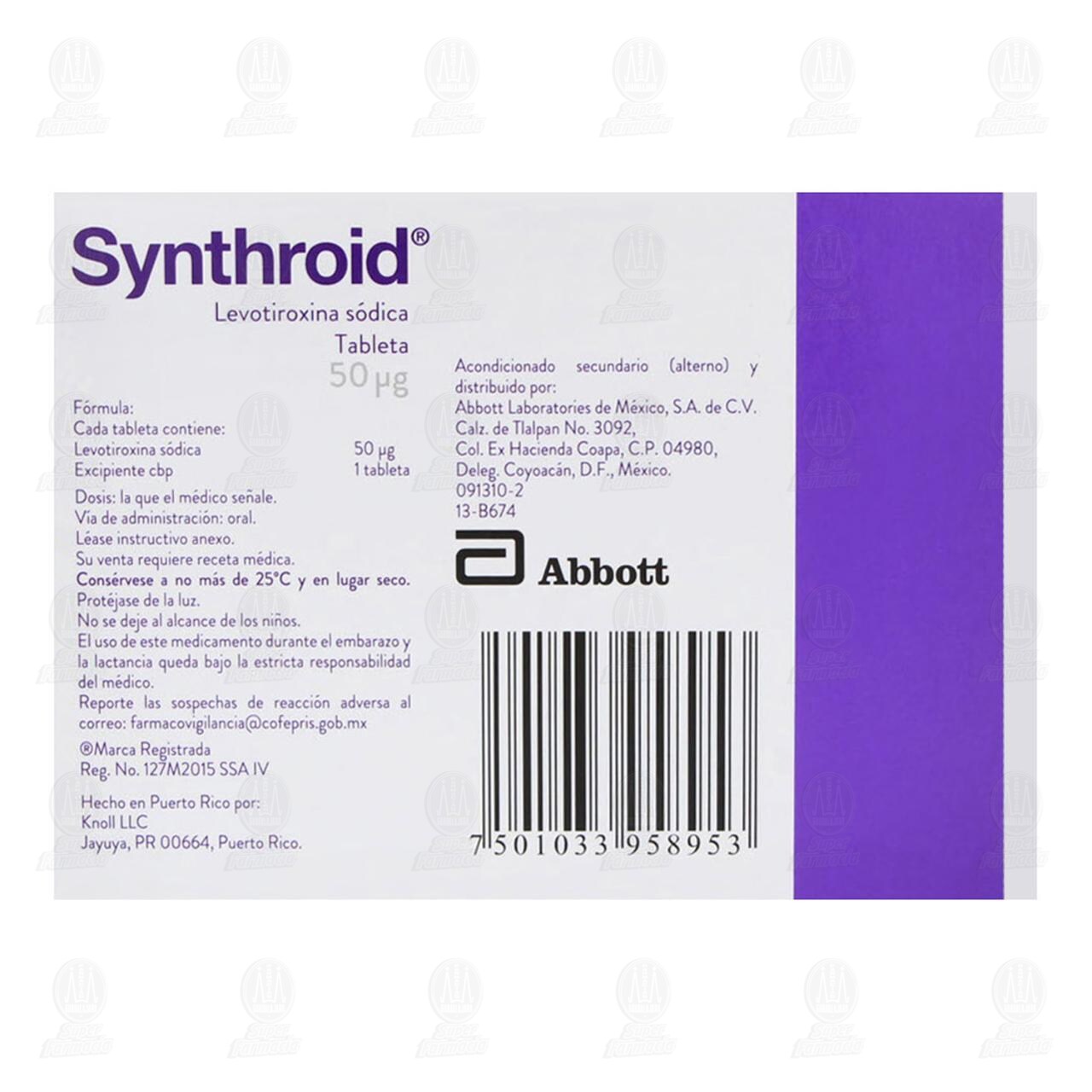 Synthroid 50 mcg, 30 Tabletas. image number 2