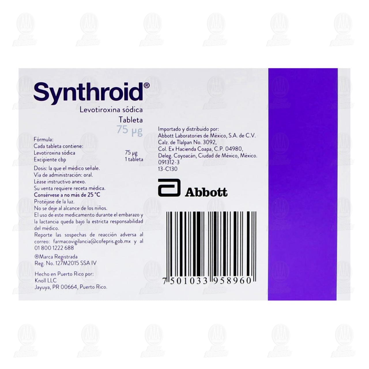 Synthroid 75 mcg, 30 Tabletas. image number 2