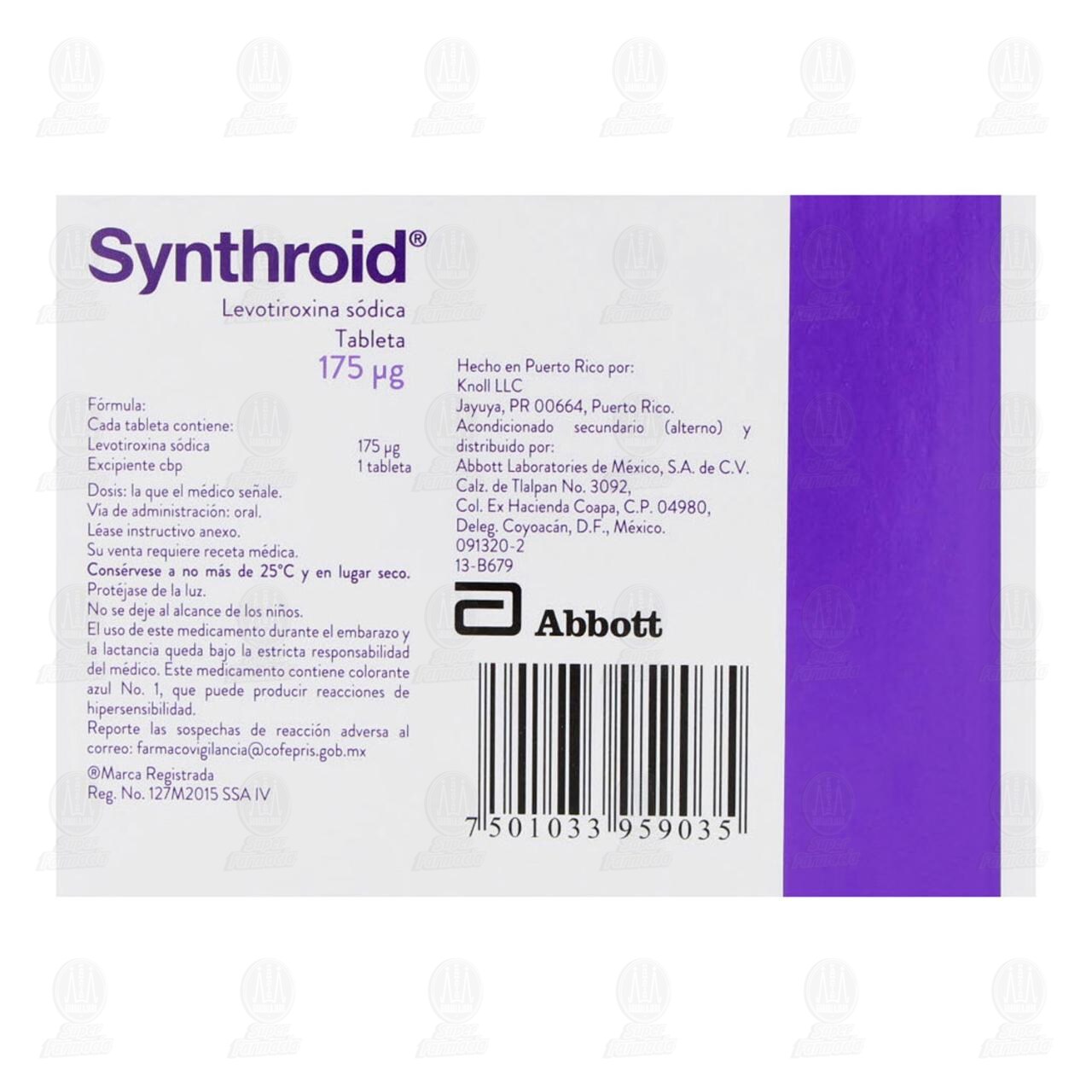 Synthroid 175 mcg, 30 Tabletas. image number 2