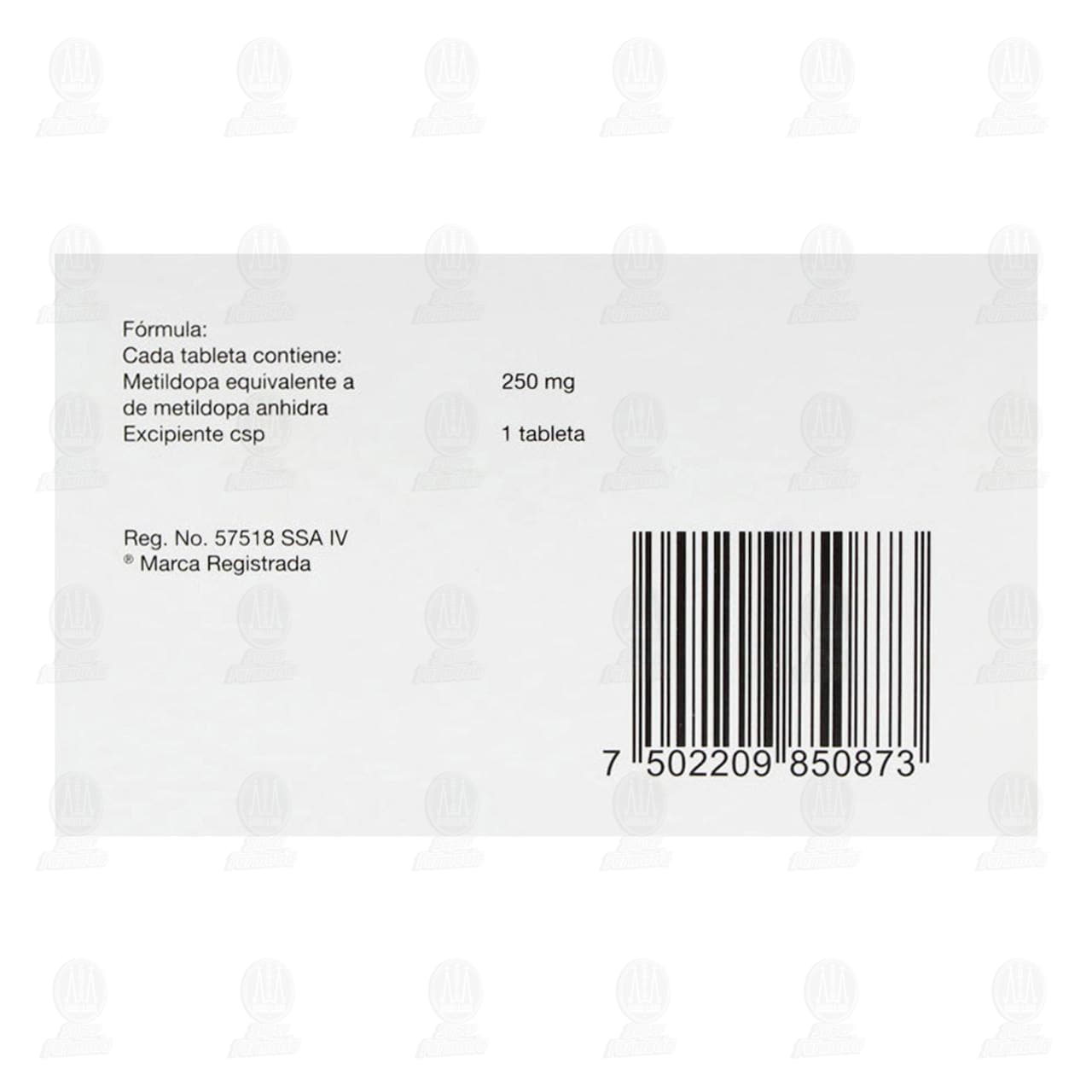 Aldomet 250 mg, 50 Tabletas. image number 2