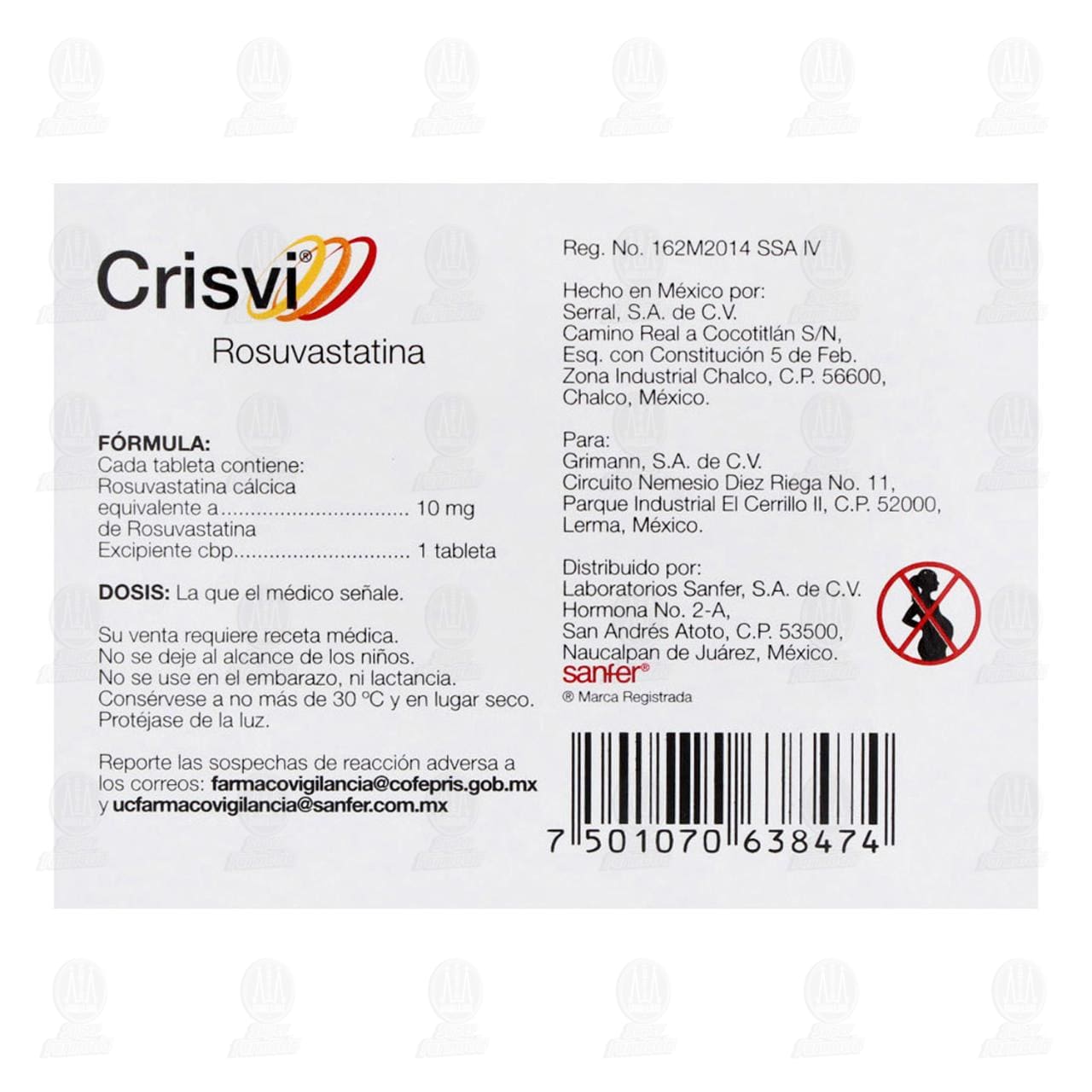 Crisvi 10 mg, 30 Tabletas. image number 2