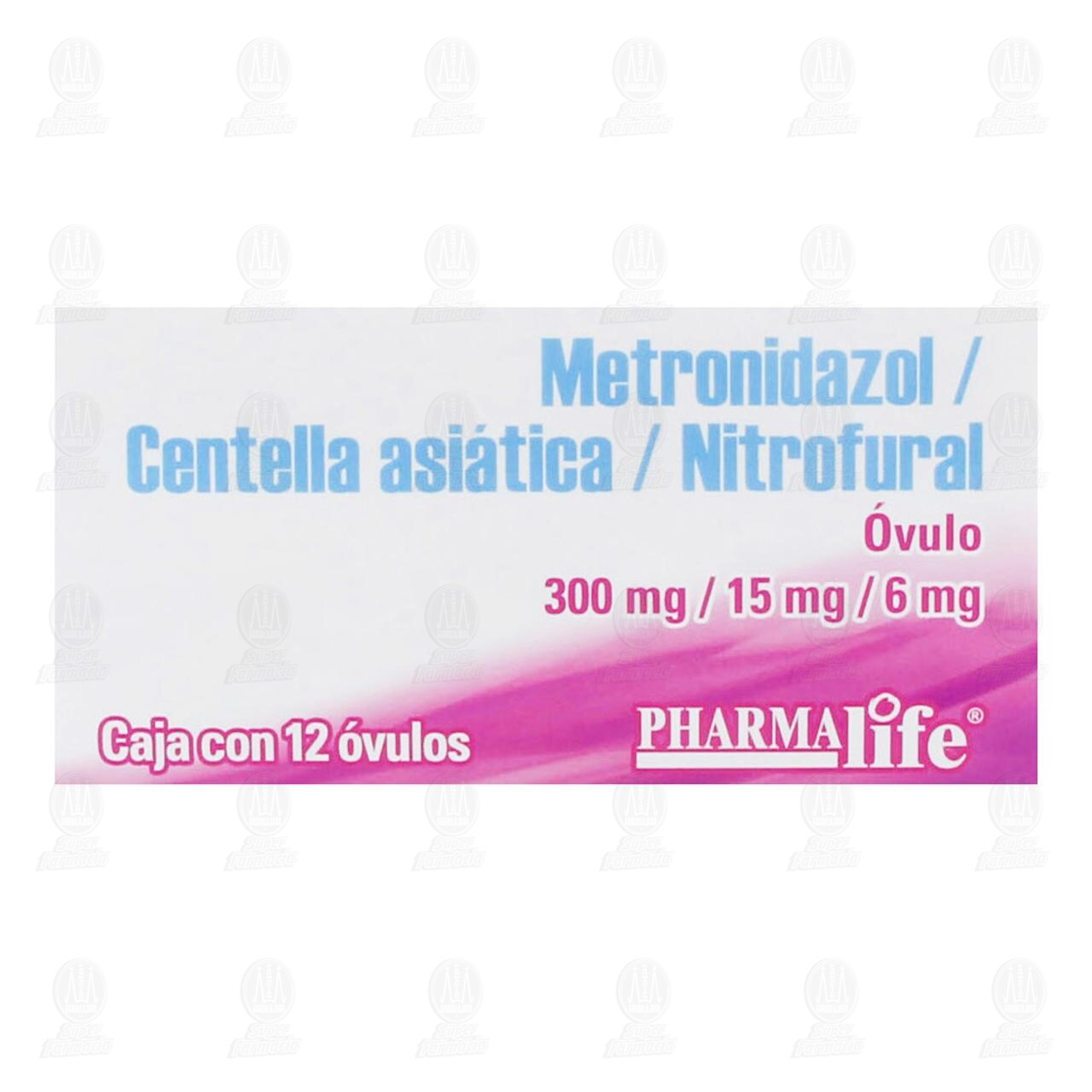 Metronidazol/Centella Asi&aacute;tica/Nitrofural 300mg/15mg/6mg, 12 &Oacute;vulos Pharmalife. image number 1