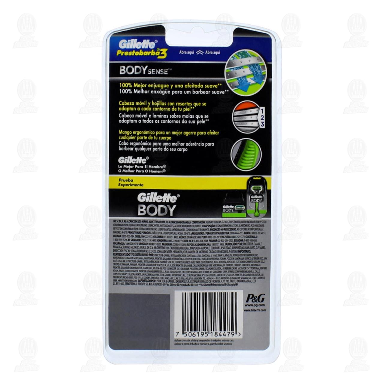 M&aacute;quinas para Afeitar Gillette Prestobarba3 Bodysense Desechables, 4 pzas. image number 1