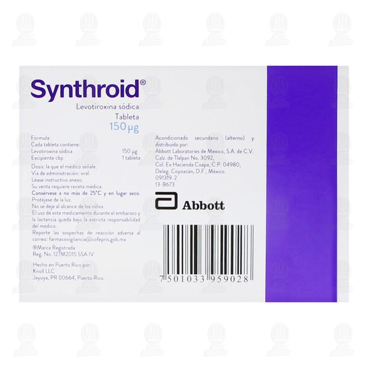 Synthroid 150 mcg, 30 Tabletas. image number 2