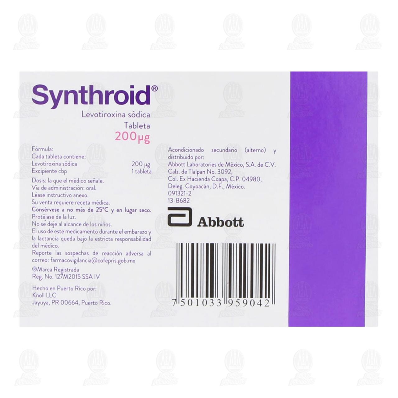 Synthroid 200 mcg, 30 Tabletas. image number 2