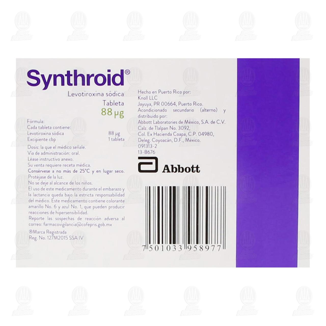 Synthroid 88 mcg, 30 Tabletas. image number 2
