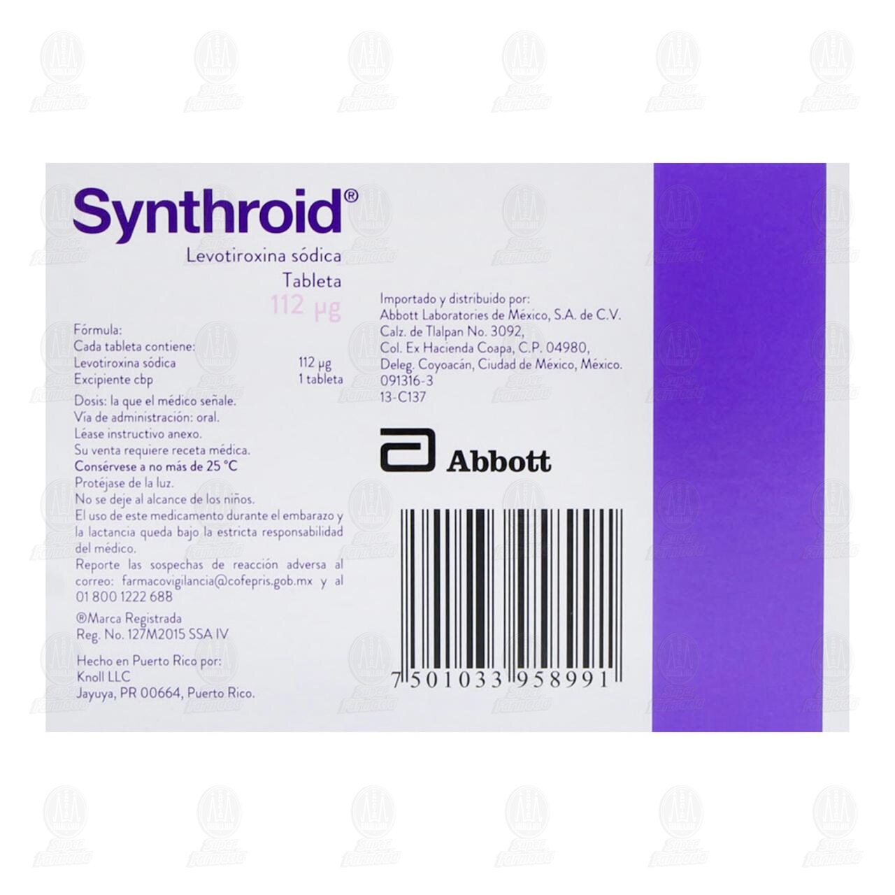 Synthroid 112 mcg, 30 Tabletas. image number 2