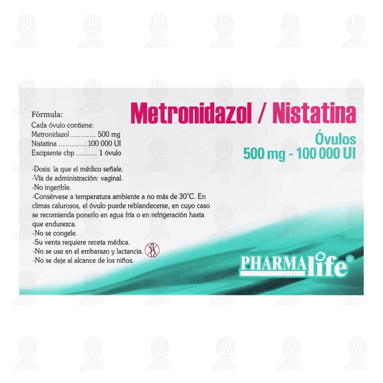 Metronidazol/Nistatina 500mg/100 000UI, 10 Óvulos Pharmalife. image number 2