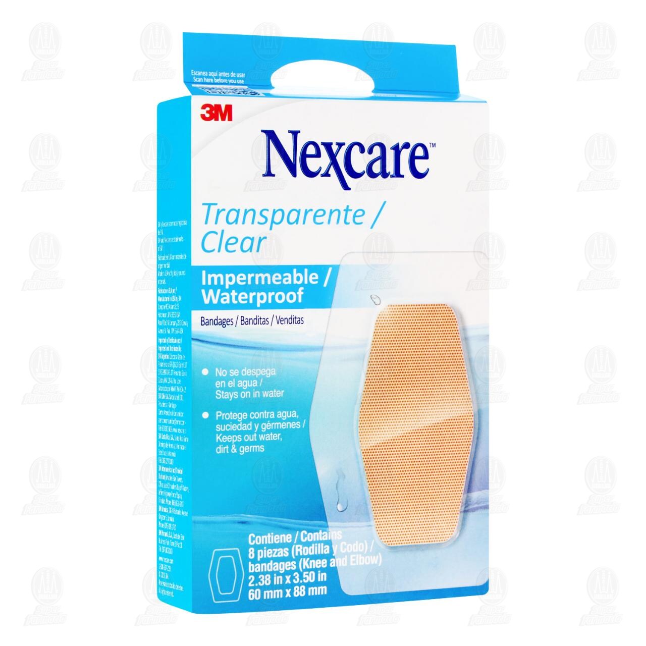 3M Nexcare Venditas Impermeables Trasparentes Codo y Rodilla 6cm x 8.8cm, 8 pzas. image number 0