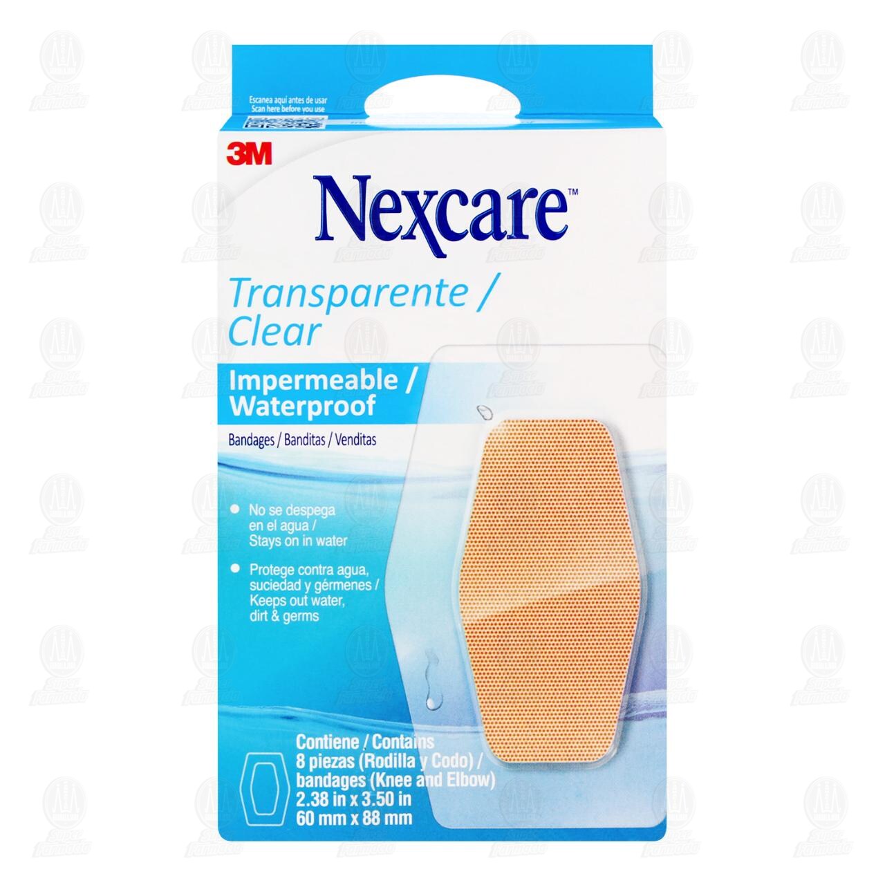 3M Nexcare Venditas Impermeables Trasparentes Codo y Rodilla 6cm x 8.8cm, 8 pzas. image number 1