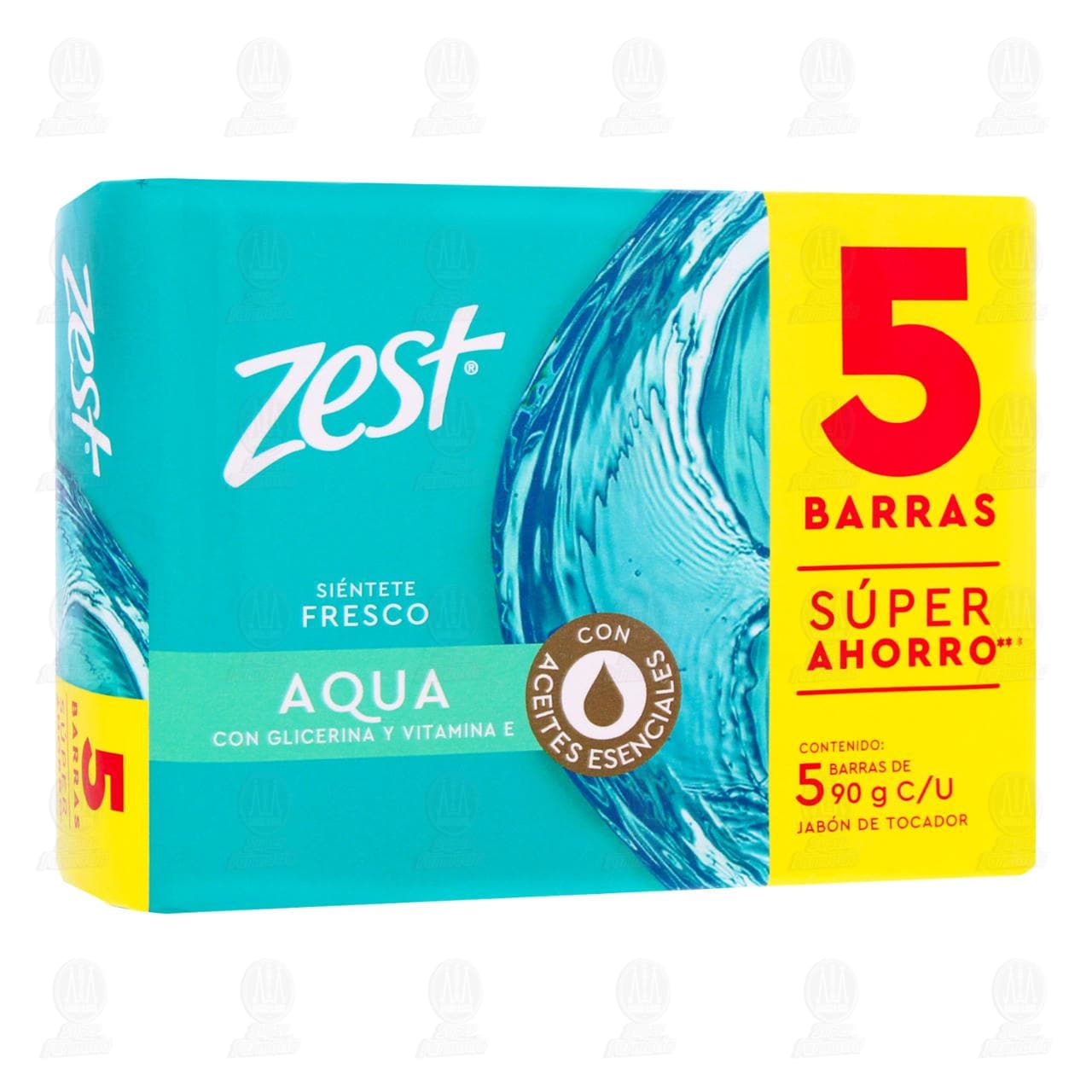Imagen para Pack Jabón de Tocador Zest Aqua con Glicerina y Vitamina E, 5 pzas de 90 gr c/u.