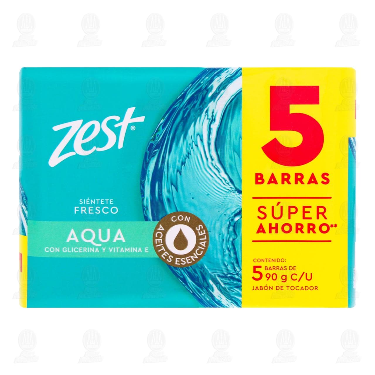 Pack Jab&oacute;n de Tocador Zest Aqua con Glicerina y Vitamina E, 5 pzas de 90 gr c/u. image number 1