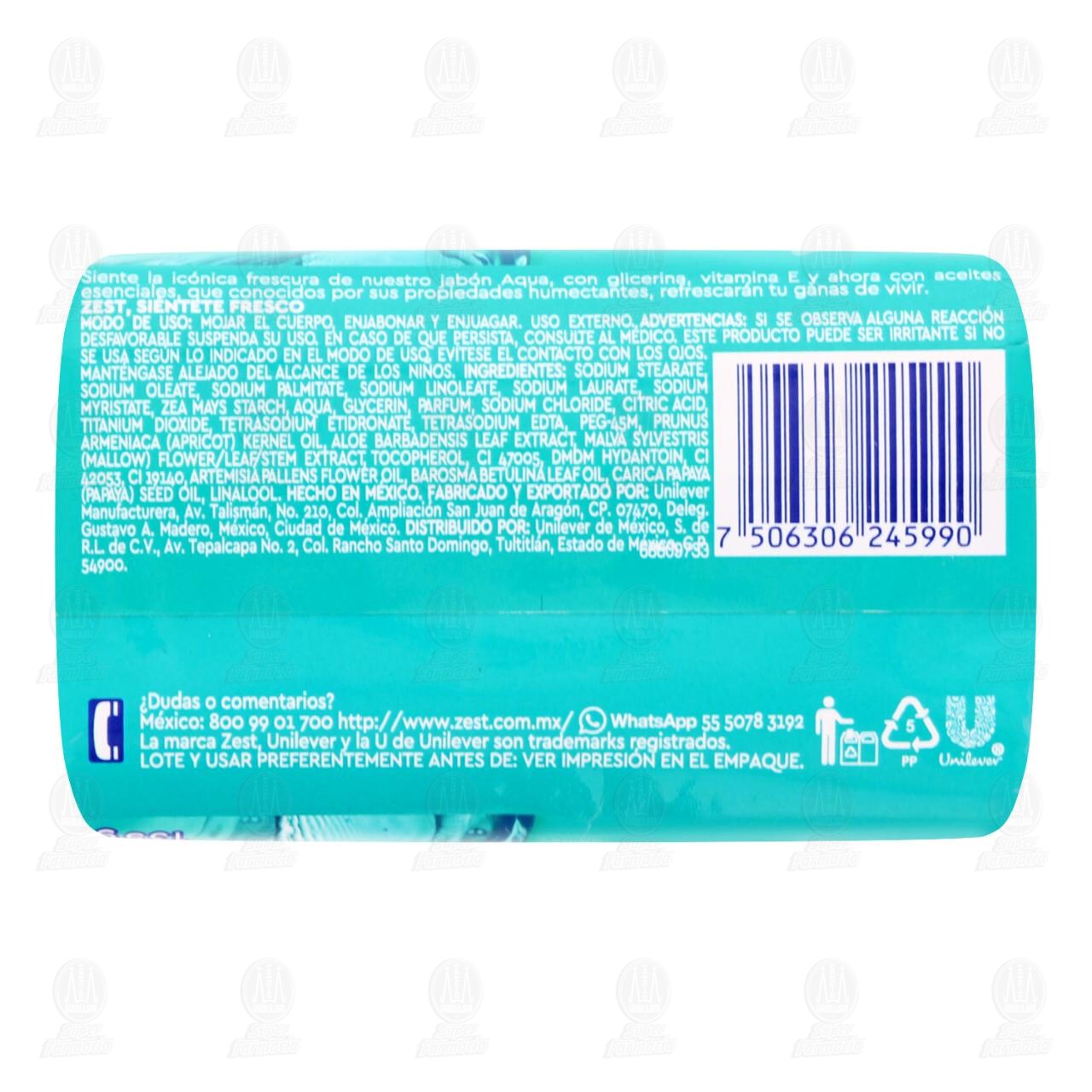 Jab&oacute;n de Tocador Zest Aqua con Glicerina y Vitamina E, 135 gr. image number 1
