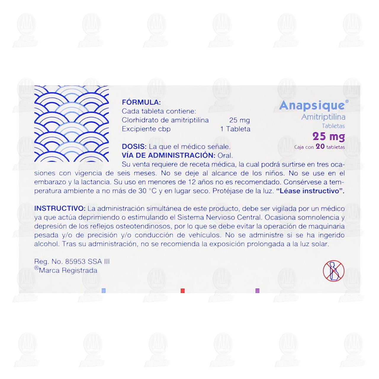 Anapsique 25mg 20 Tabletas image number 2