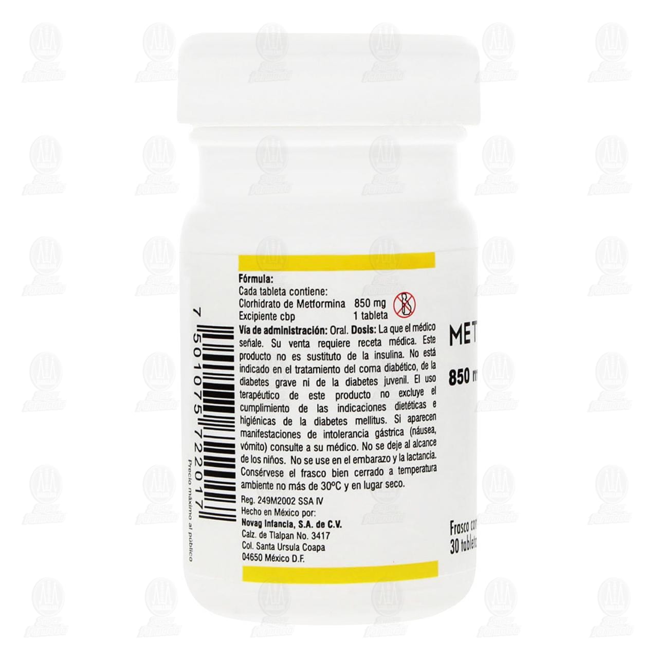 Metformina 850 mg, 30 Tabletas Pharmalife. image number 2
