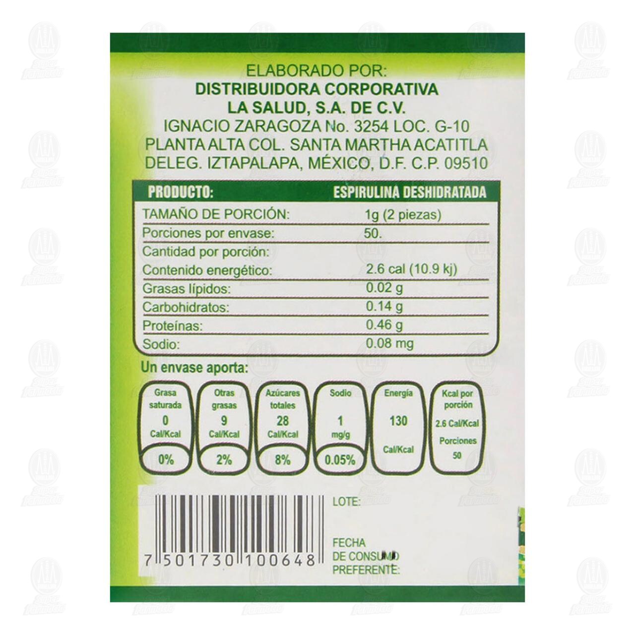 Alga Espirulina 50 gr, 100 Tabletas. image number 3
