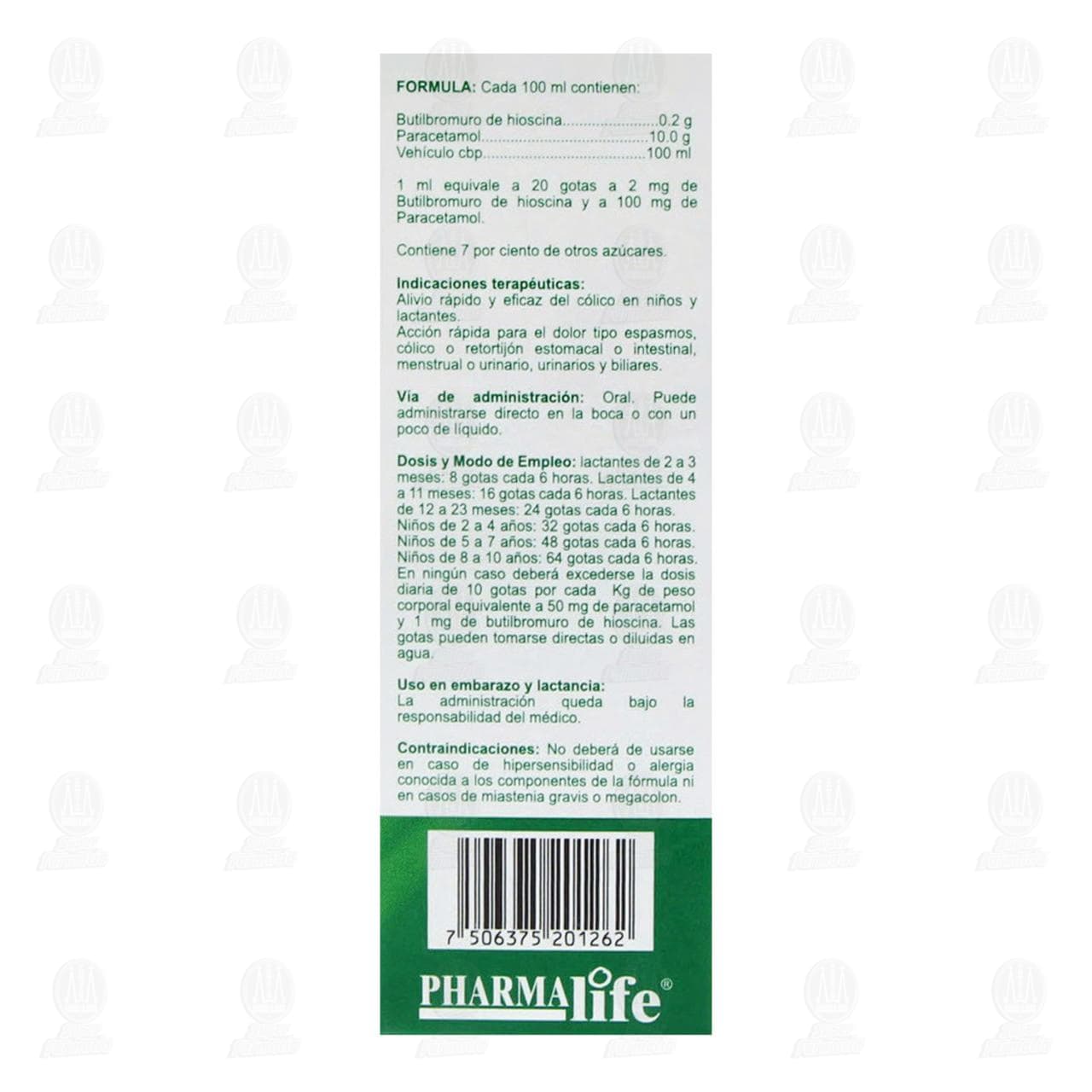 Hioscina/Paracetamol 2mg-100mg/ml Gotas, 20 ml Pharmalife. image number 3