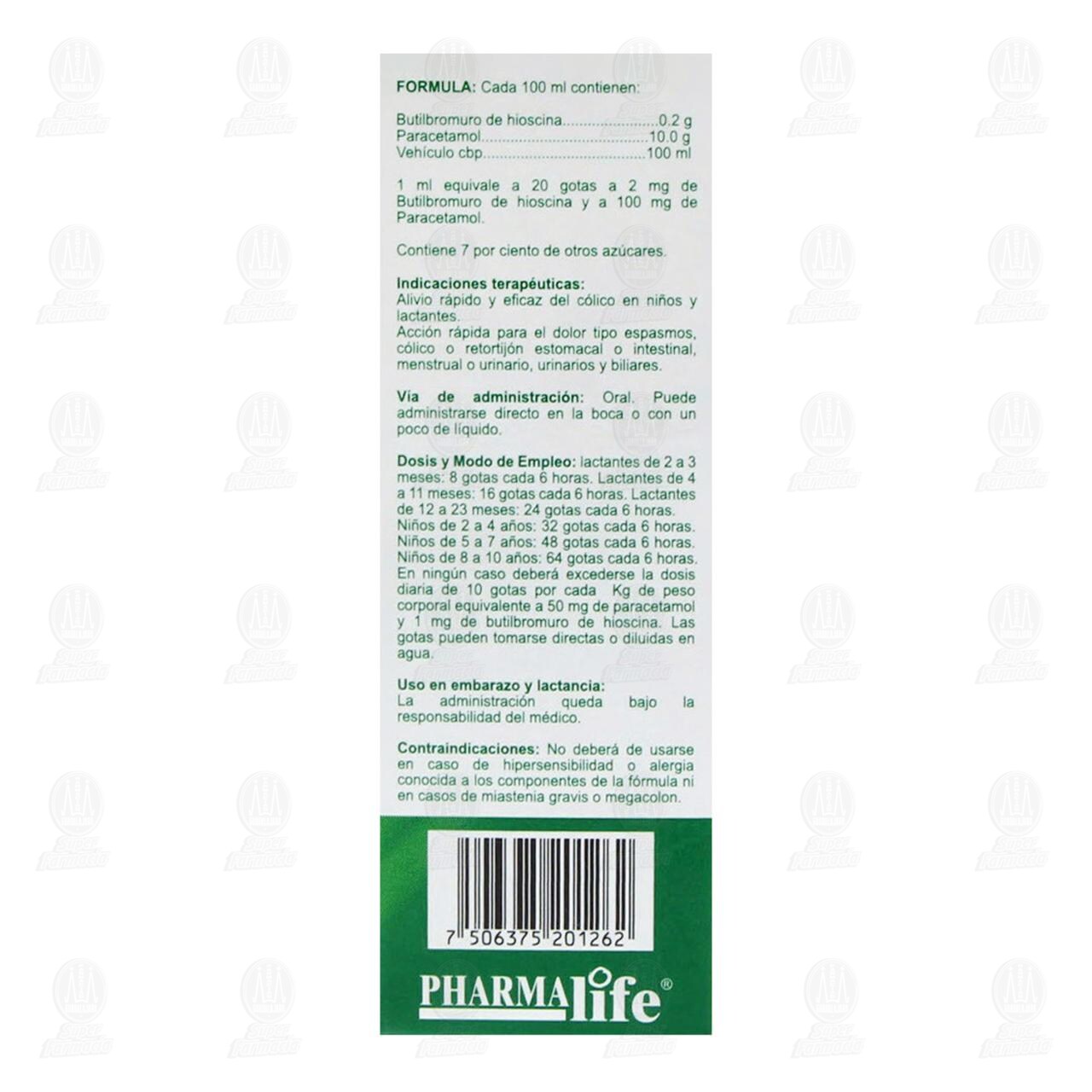 Hioscina/Paracetamol 2mg-100mg/ml Gotas, 20 ml Pharmalife. image number 3