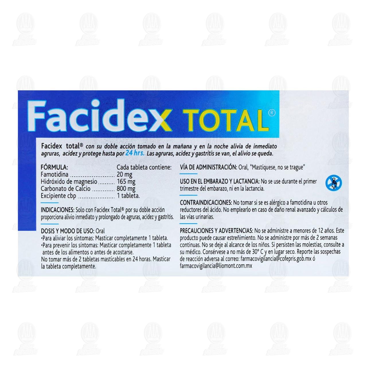 Facidex Total 20mg/165mg/800mg Sabor Frutas Tropicales, 20 tabletas Masticables image number 2