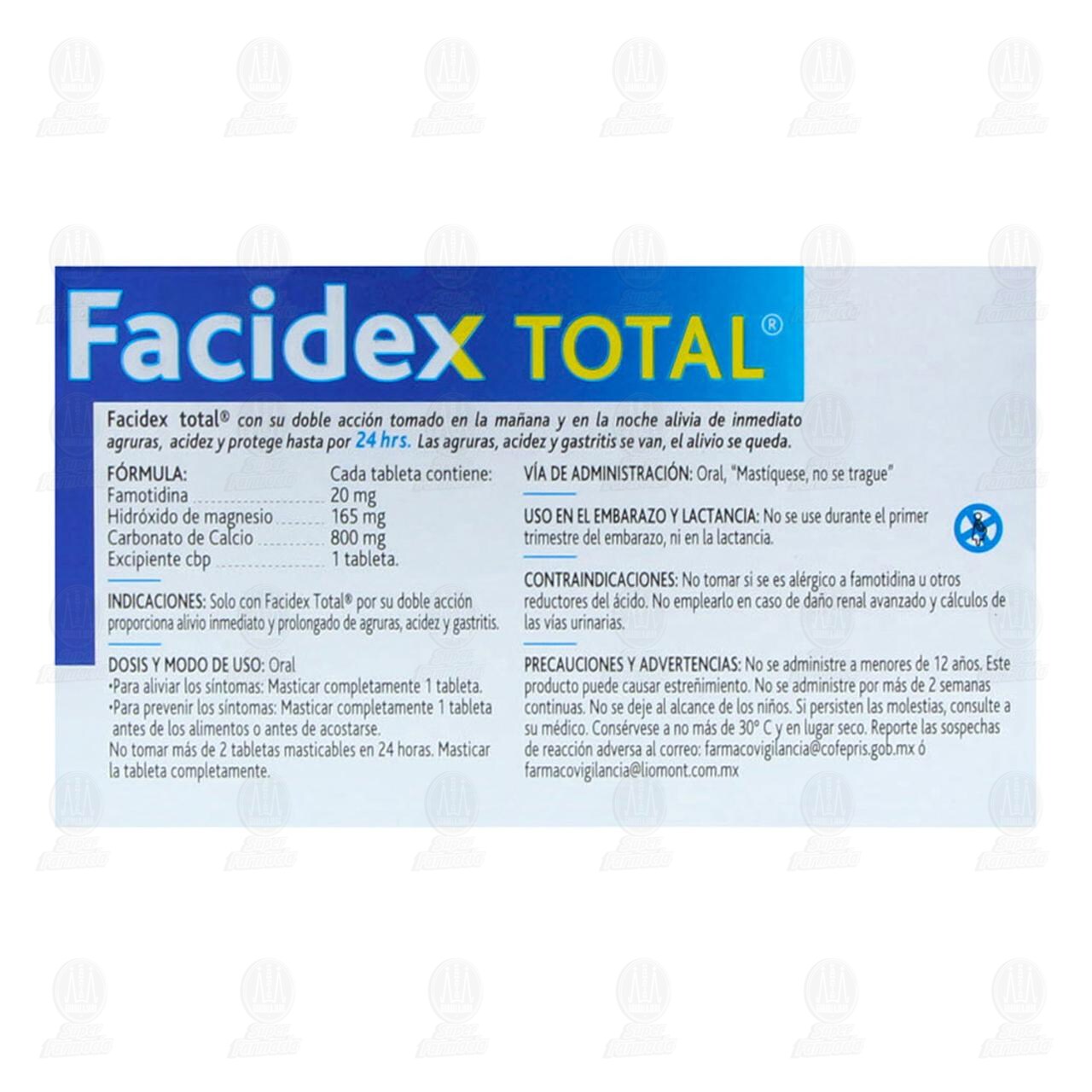 Facidex Total 20mg/165mg/800mg Sabor Frutas Tropicales, 10 tabletas Masticables. image number 2