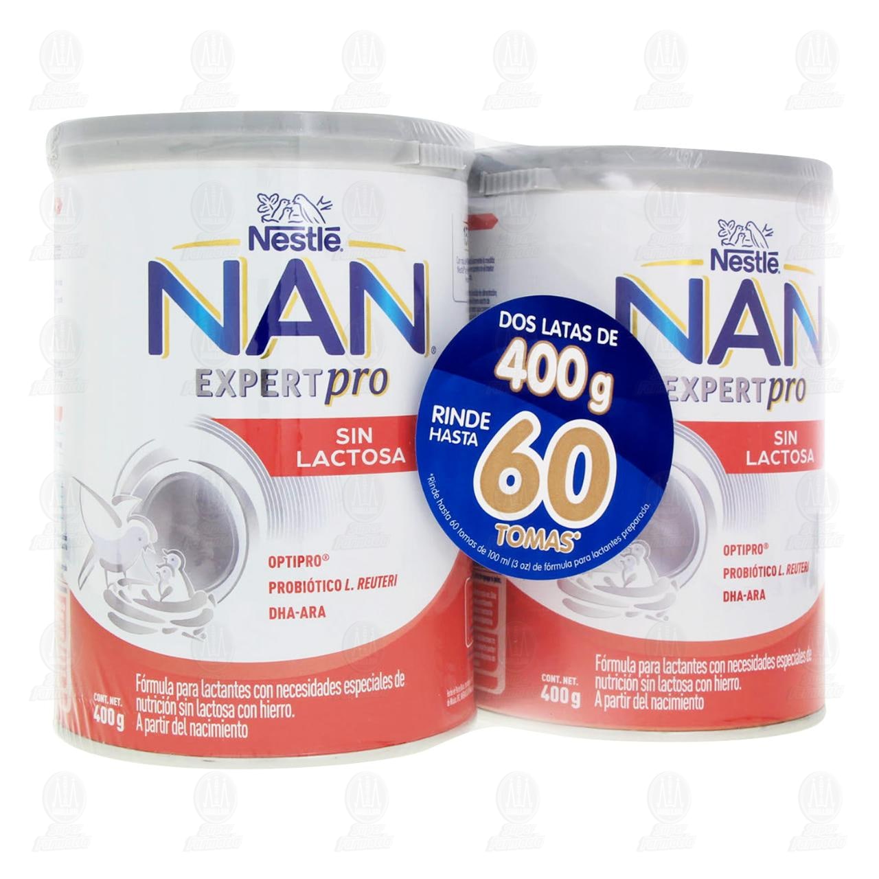 Imagen para Fórmula Infantil NAN Expert Pro Sin Lactosa (A Partir del Nacimiento), 2 pzas de 400 gr c/u.