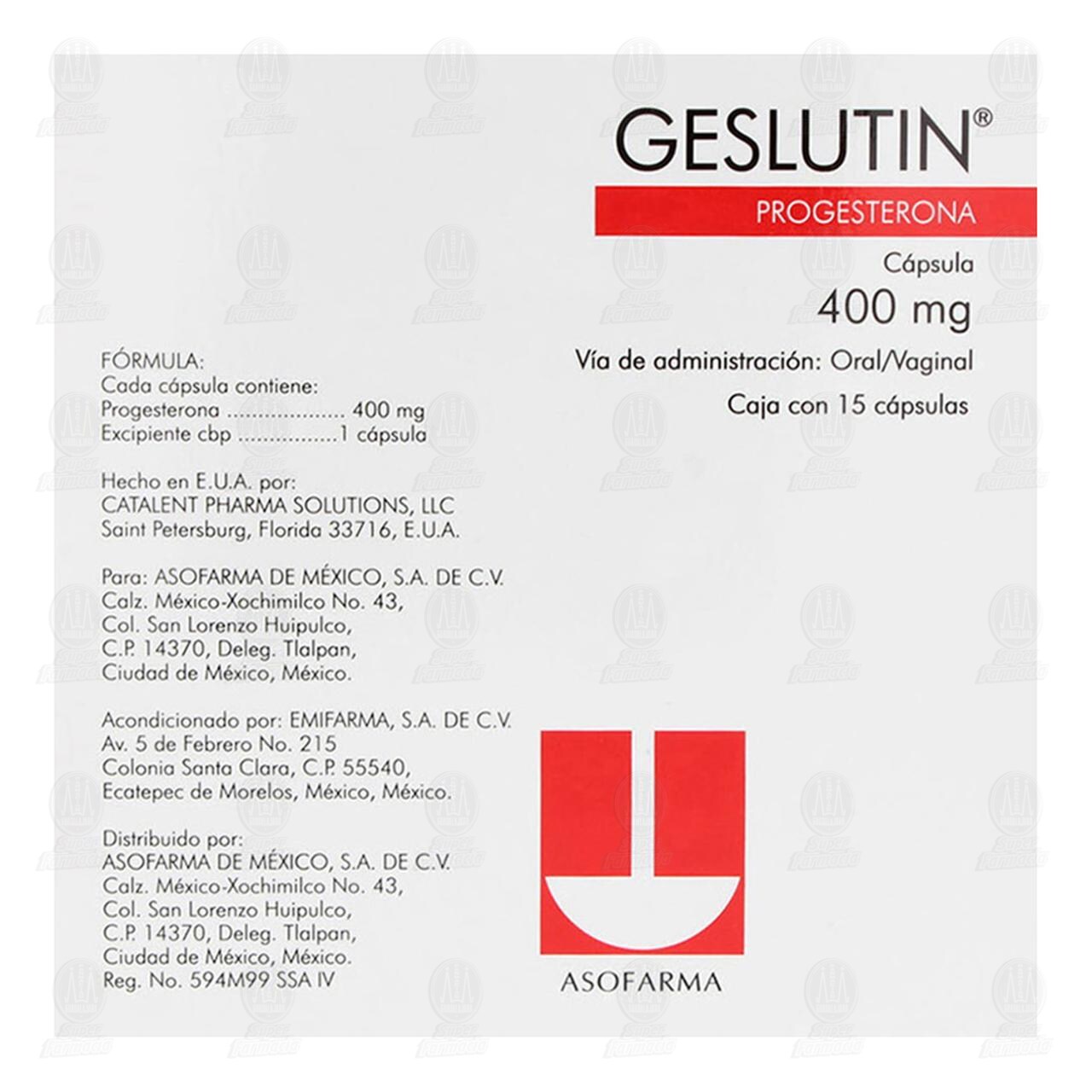 Geslutin 400 mg, 15 Cápsulas. image number 2