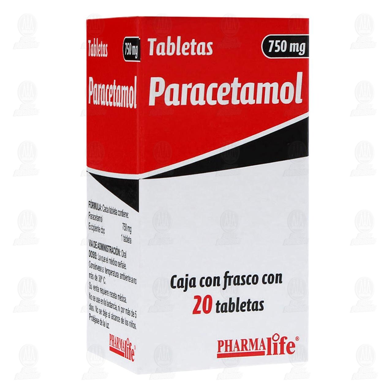 Paracetamol 750 mg, 20 Tabletas Pharmalife. image number 0