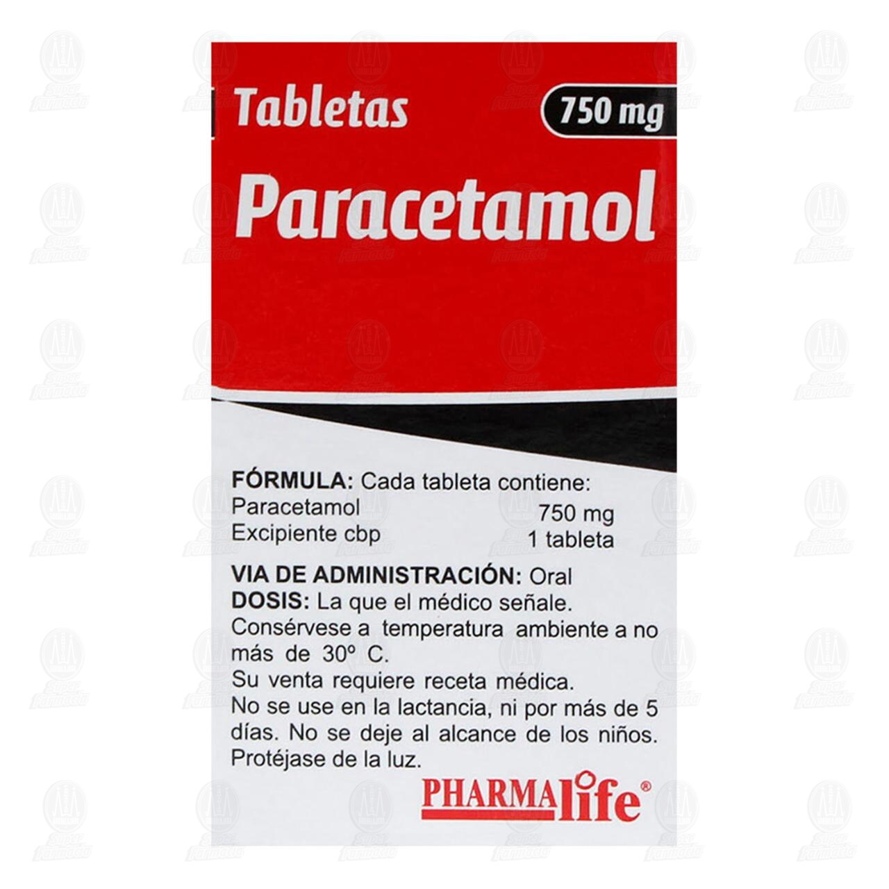 Paracetamol 750 mg, 20 Tabletas Pharmalife. image number 2
