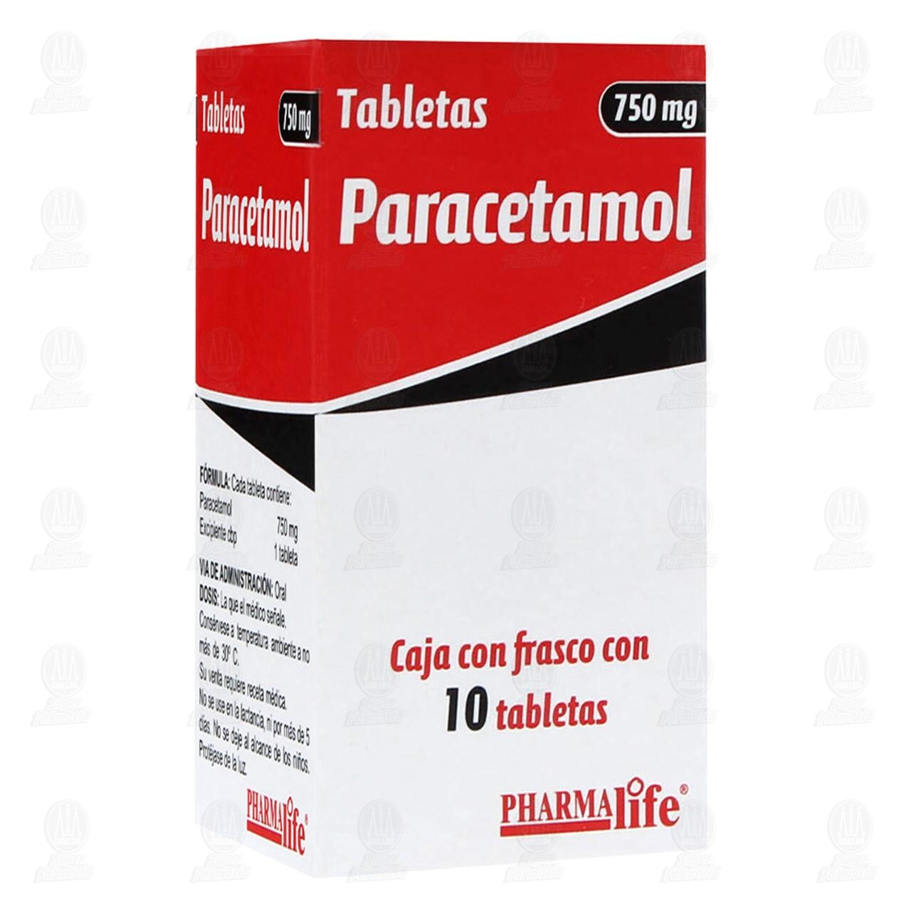 Paracetamol 750 mg, 10 Tabletas Pharmalife. image number 0